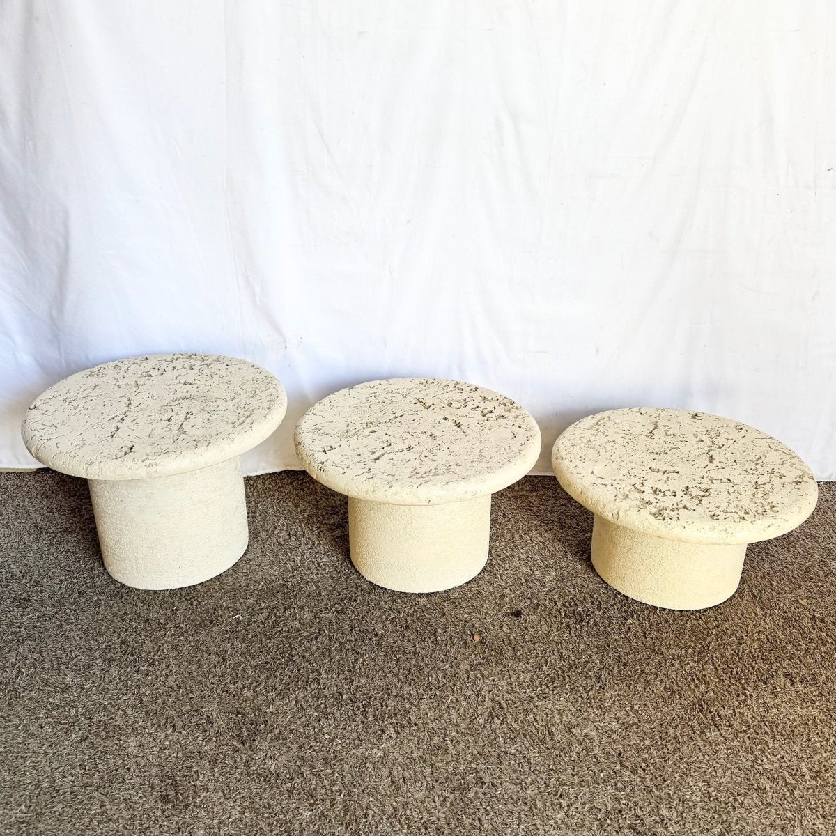 Vintage Postmodern Faux Coquina Nesting Tables - Set of 3 - Dolphin & Flamingo