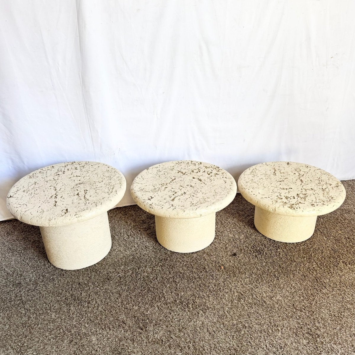 Vintage Postmodern Faux Coquina Nesting Tables - Set of 3 - Dolphin & Flamingo