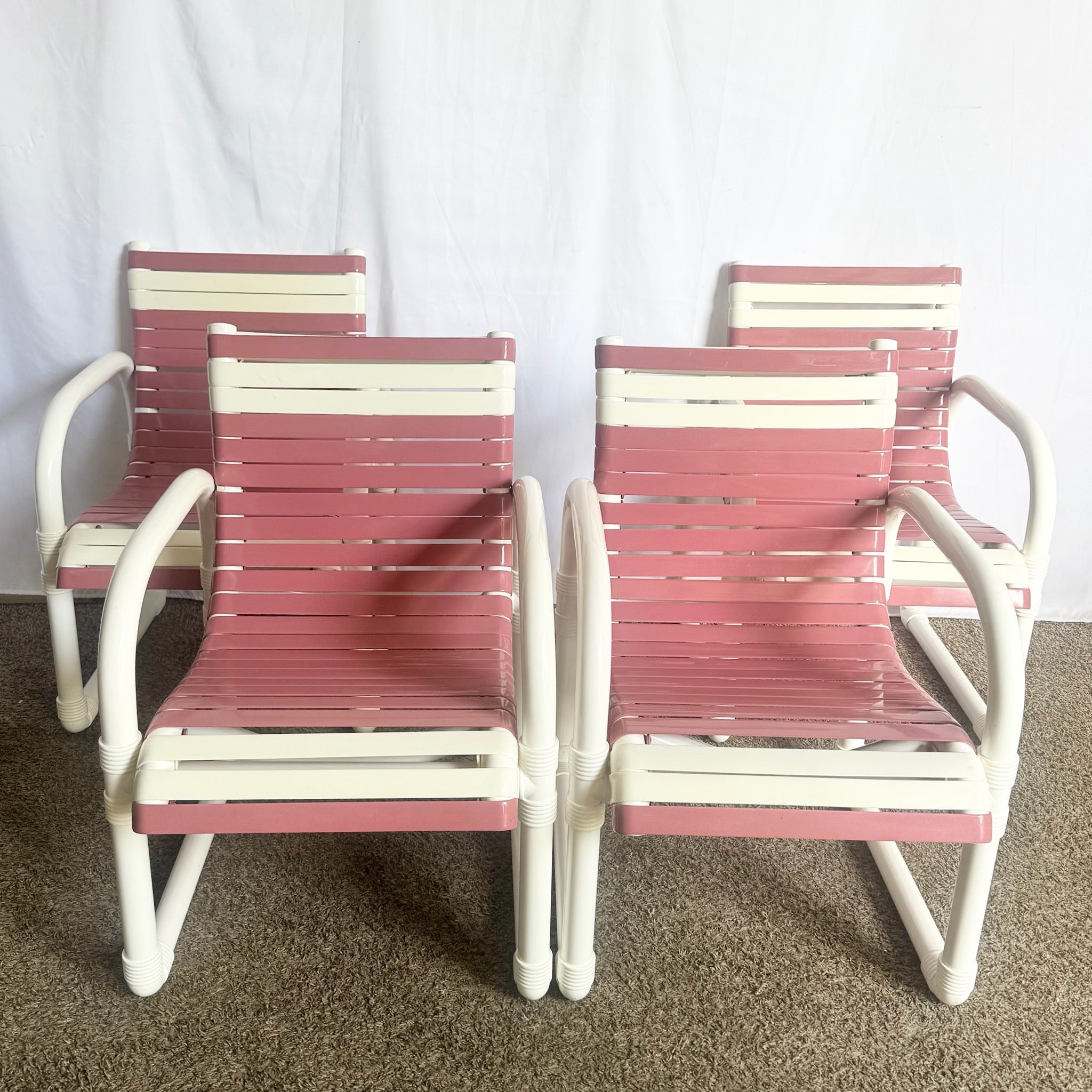 Vintage PVC Pipe Pink and White Out Door Dining Chairs - Dolphin & Flamingo