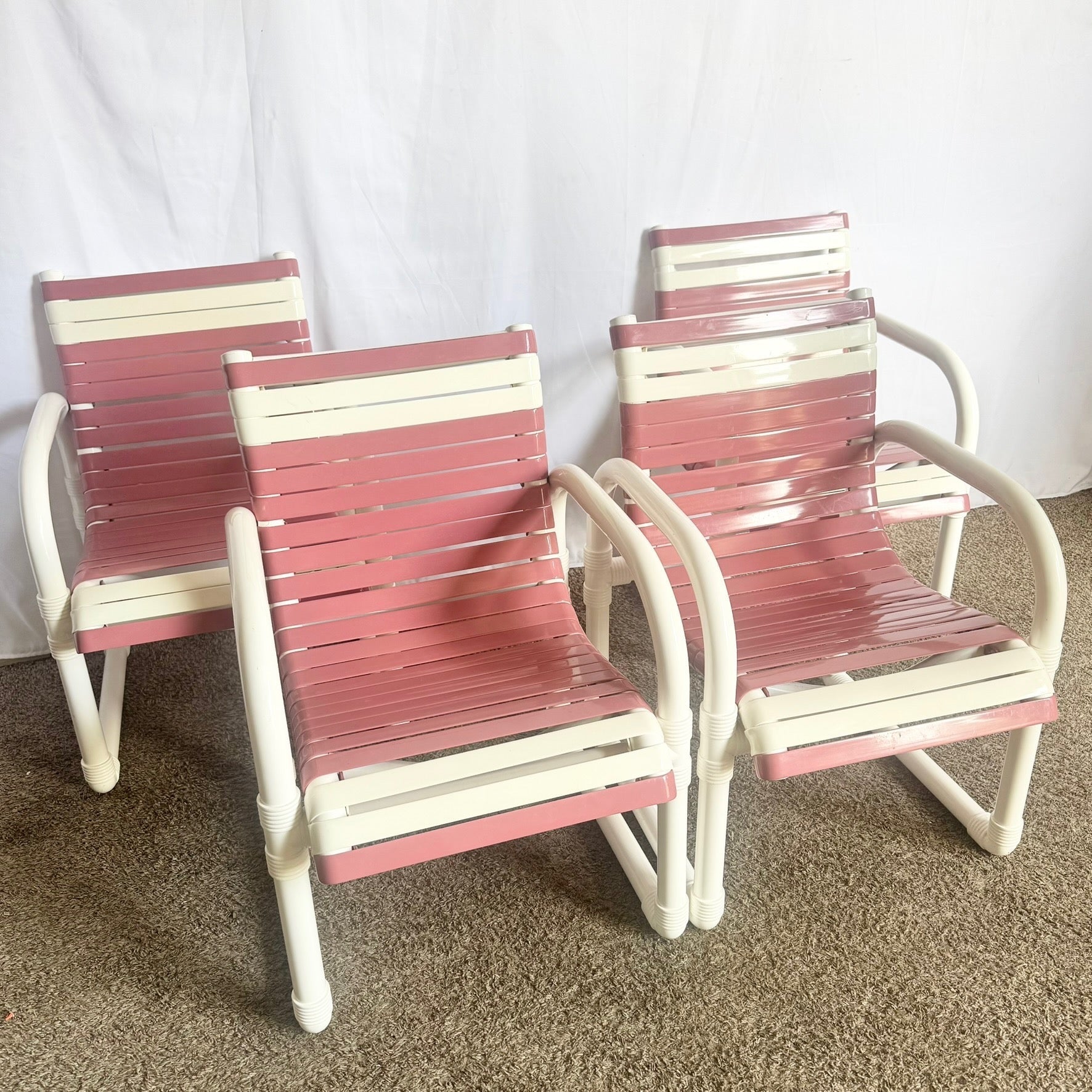 Vintage PVC Pipe Pink and White Out Door Dining Chairs - Dolphin & Flamingo