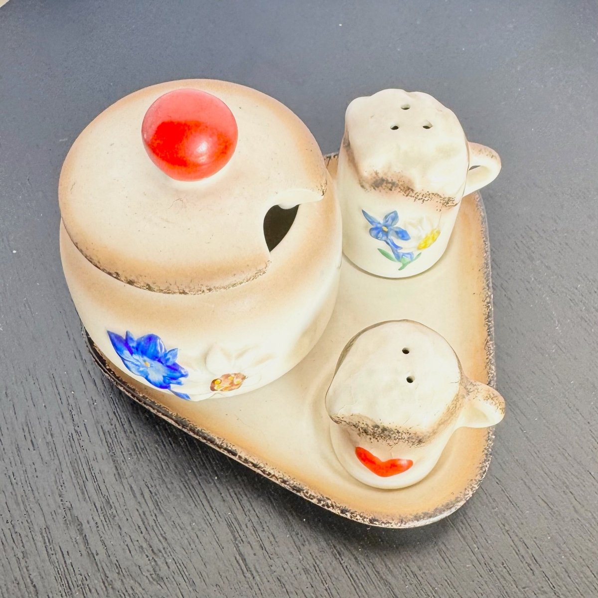 Vintage William Goebel Condiment Set From Germany - 4 Pieces - Dolphin & Flamingo