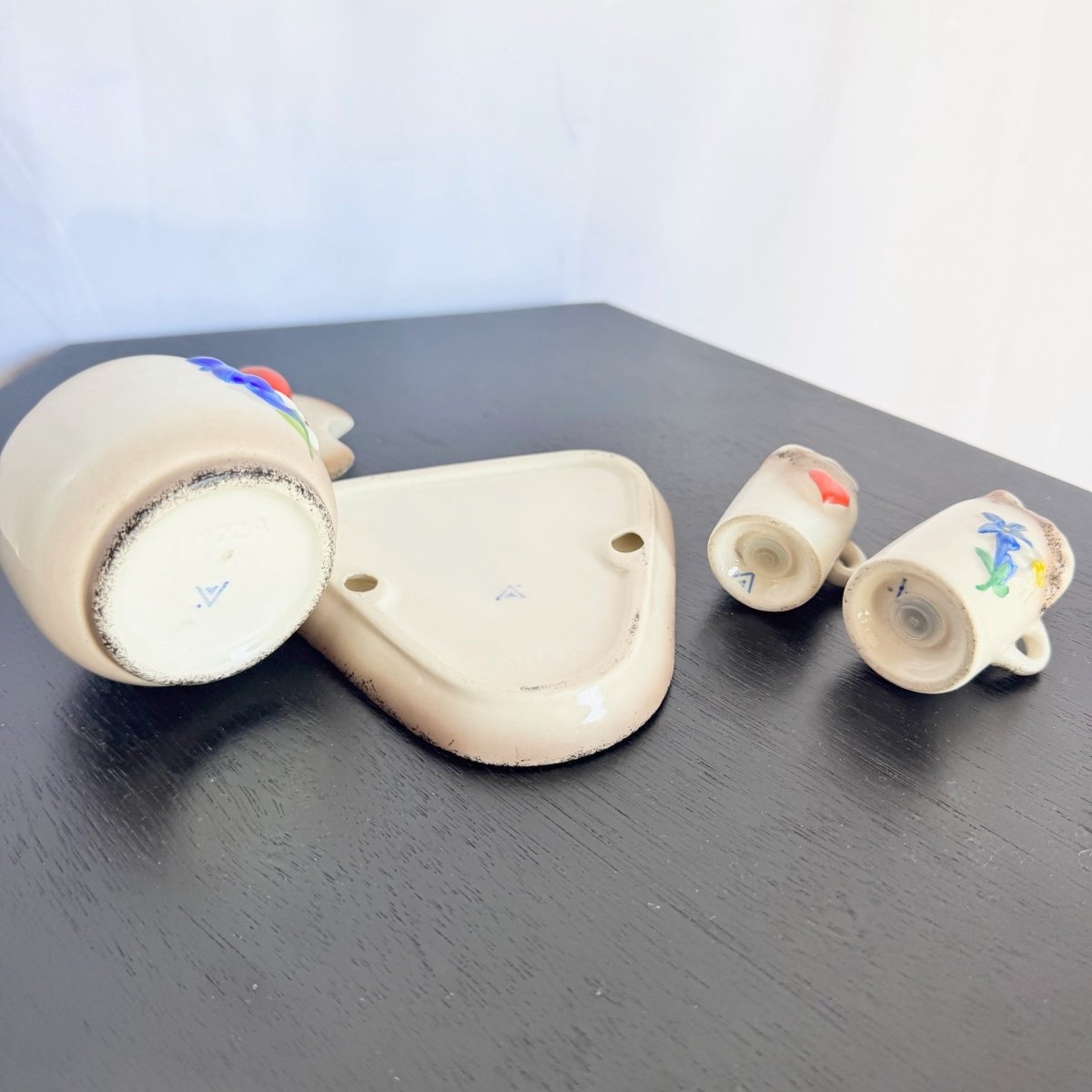 Vintage William Goebel Condiment Set From Germany - 4 Pieces - Dolphin & Flamingo