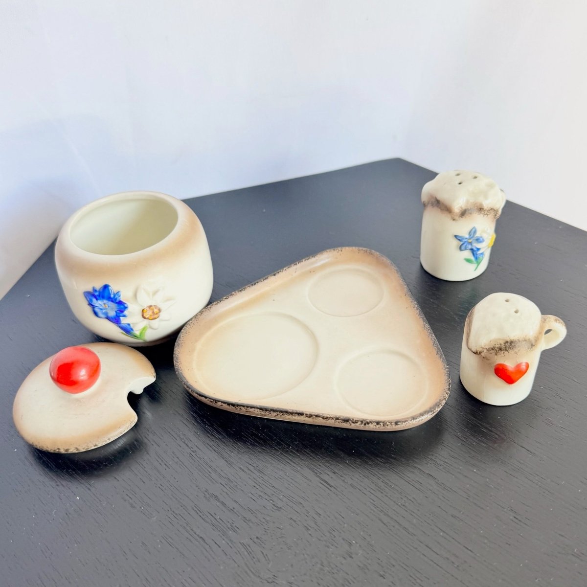 Vintage William Goebel Condiment Set From Germany - 4 Pieces - Dolphin & Flamingo