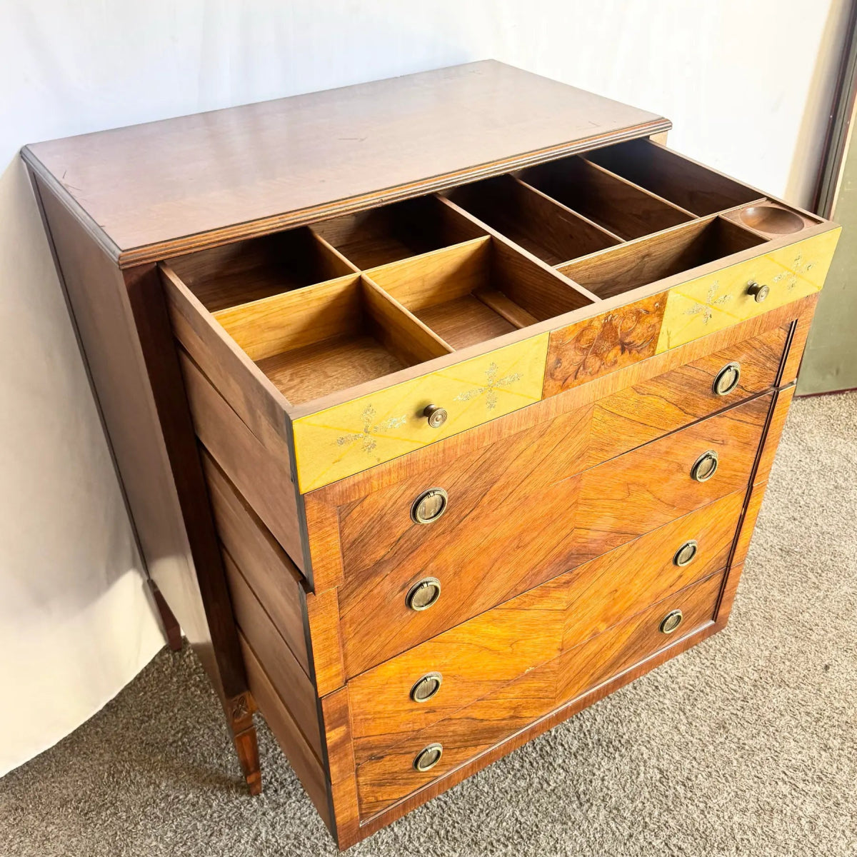 Vintage Wooden Highboy by Royal Furniture Company of Grand Rapids Michigan - Dolphin & Flamingo