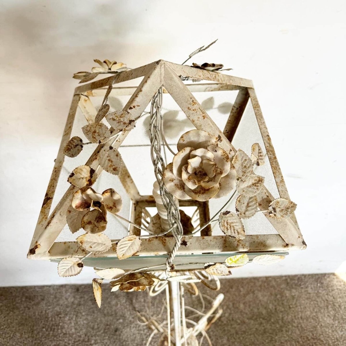 Vintage Wrought Iron Painted White Floor Lamp - Dolphin & Flamingo