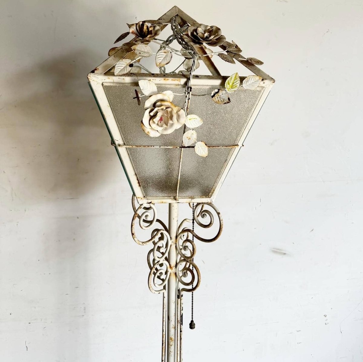 Vintage Wrought Iron Painted White Floor Lamp - Dolphin & Flamingo