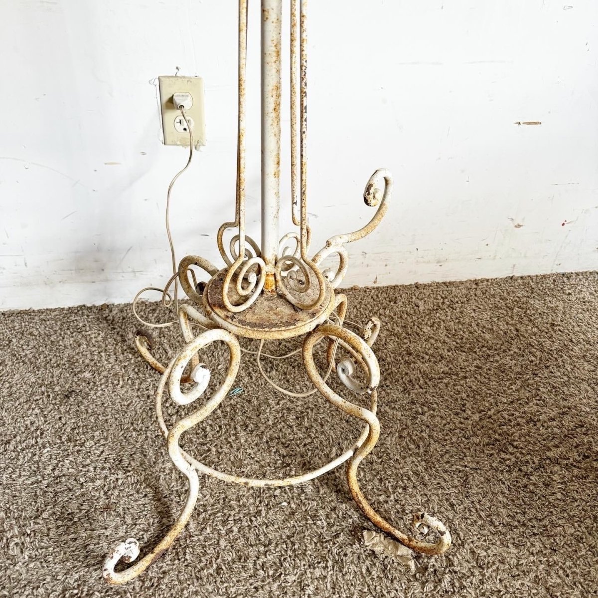 Vintage Wrought Iron Painted White Floor Lamp - Dolphin & Flamingo