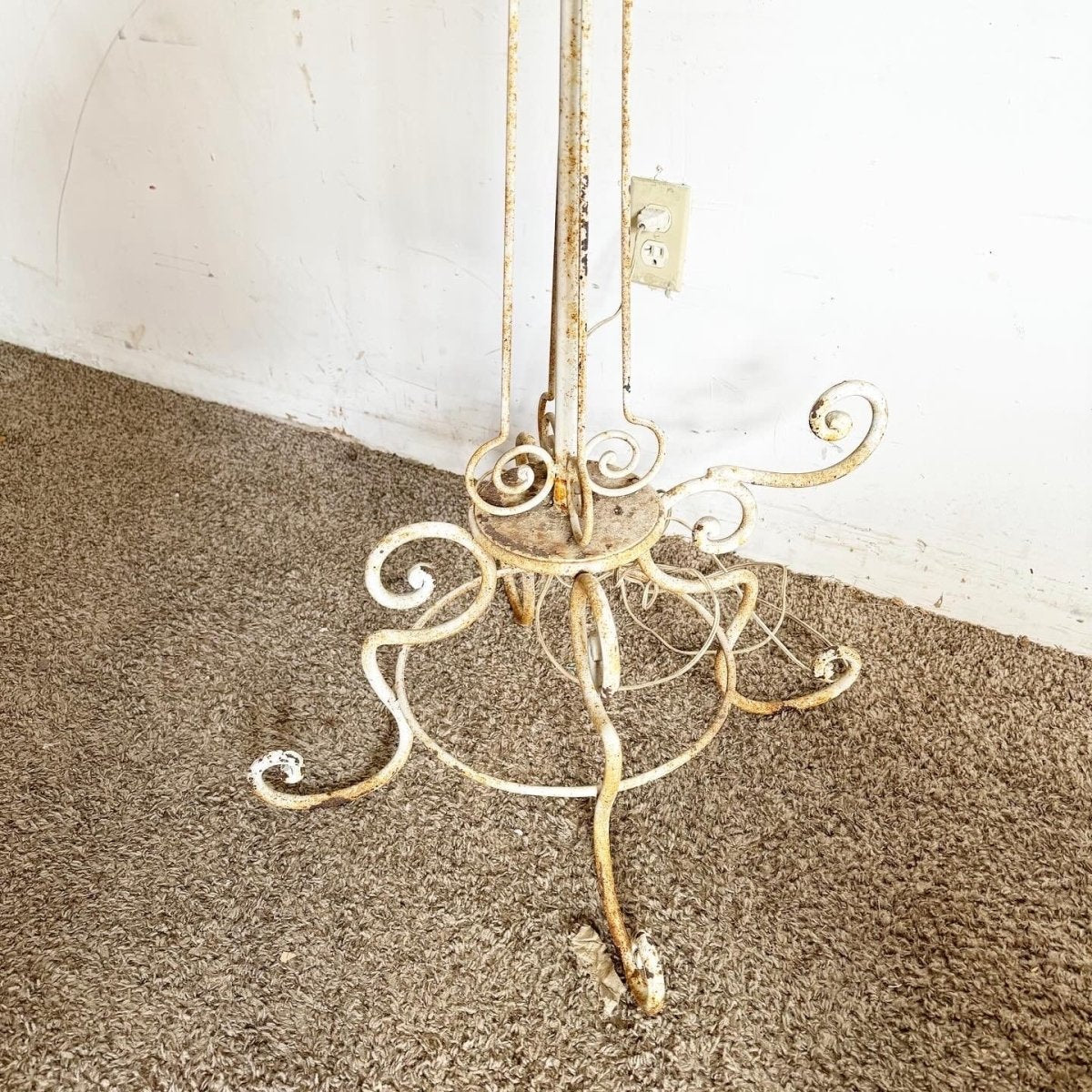 Vintage Wrought Iron Painted White Floor Lamp - Dolphin & Flamingo