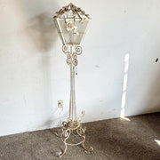 Vintage Wrought Iron Painted White Floor Lamp - Dolphin & Flamingo