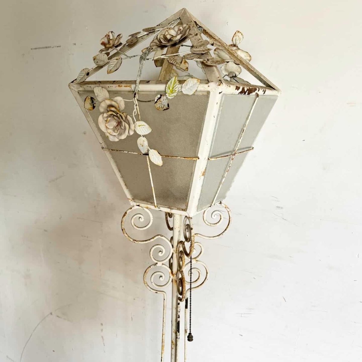 Vintage Wrought Iron Painted White Floor Lamp - Dolphin & Flamingo