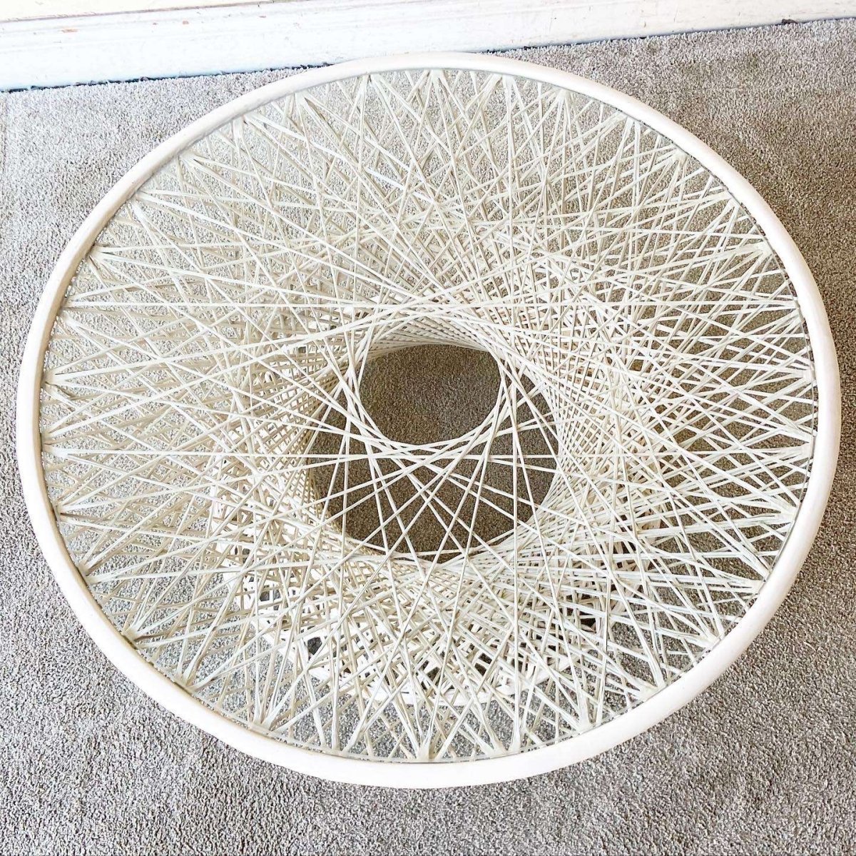 White Spun Fiberglass Glass Top Circular Coffee Table - Dolphin & Flamingo