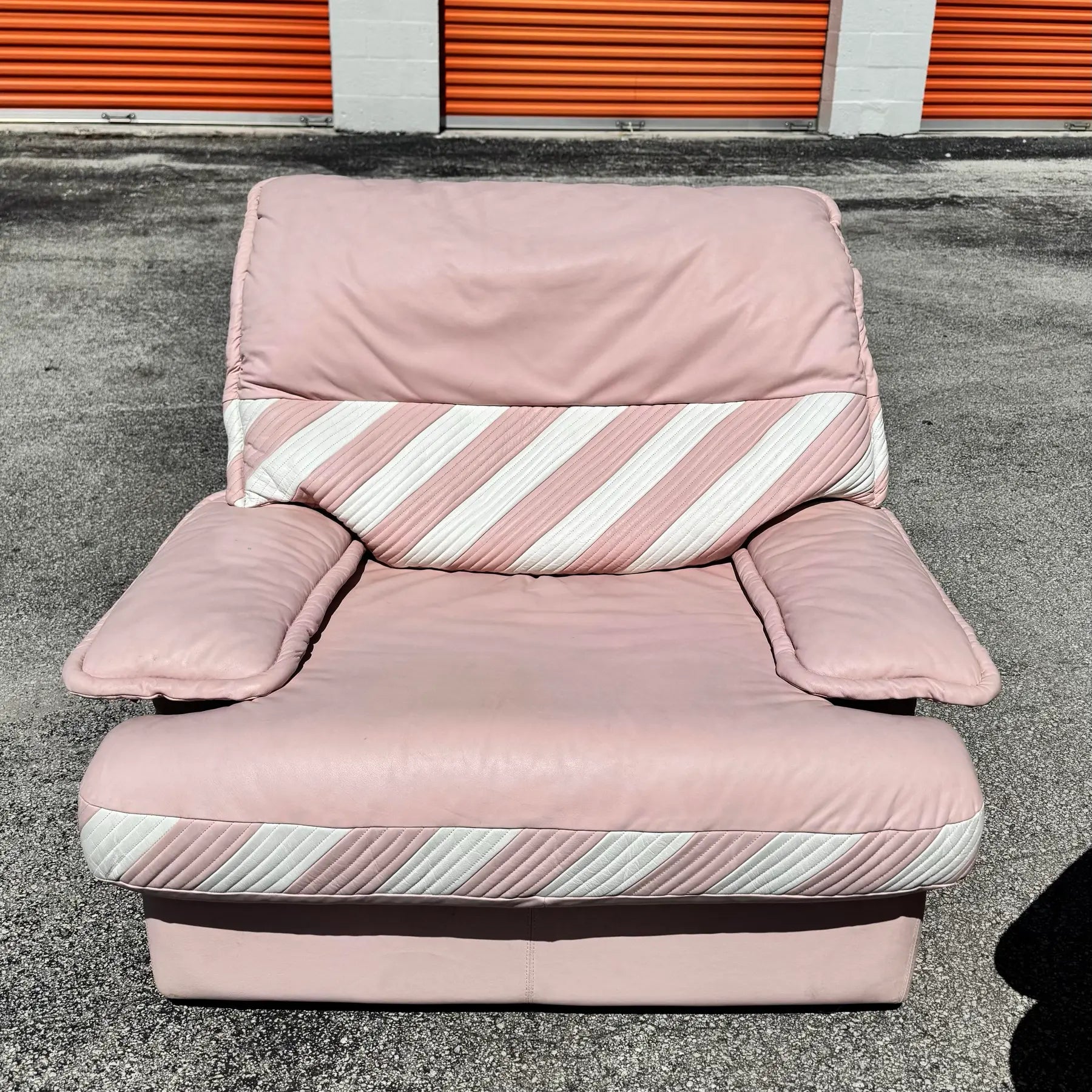 1980s Pink Candy Cane Pink and White Faux Leather Sofa Set - 3 Pieces