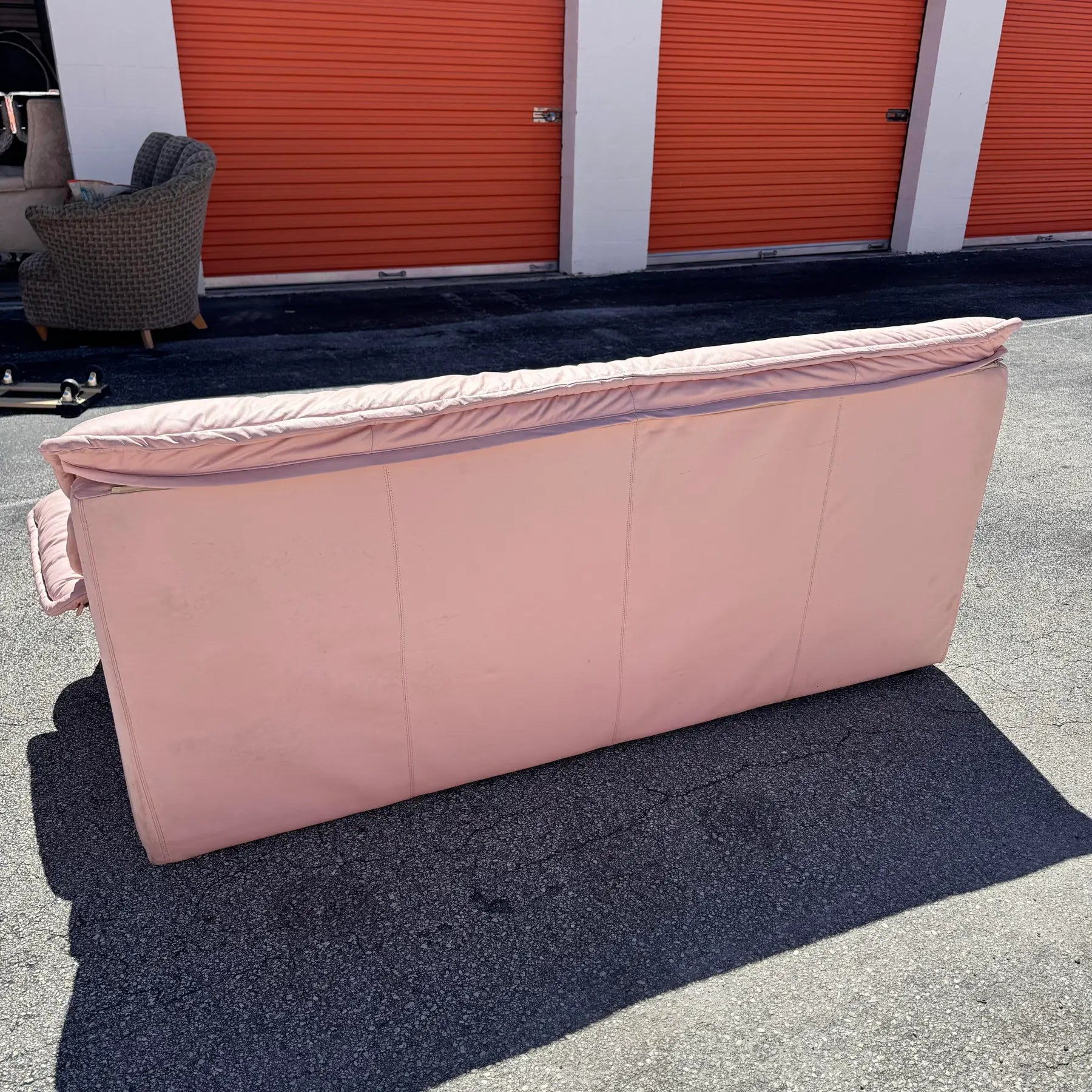 1980s Pink Candy Cane Pink and White Faux Leather Sofa Set - 3 Pieces