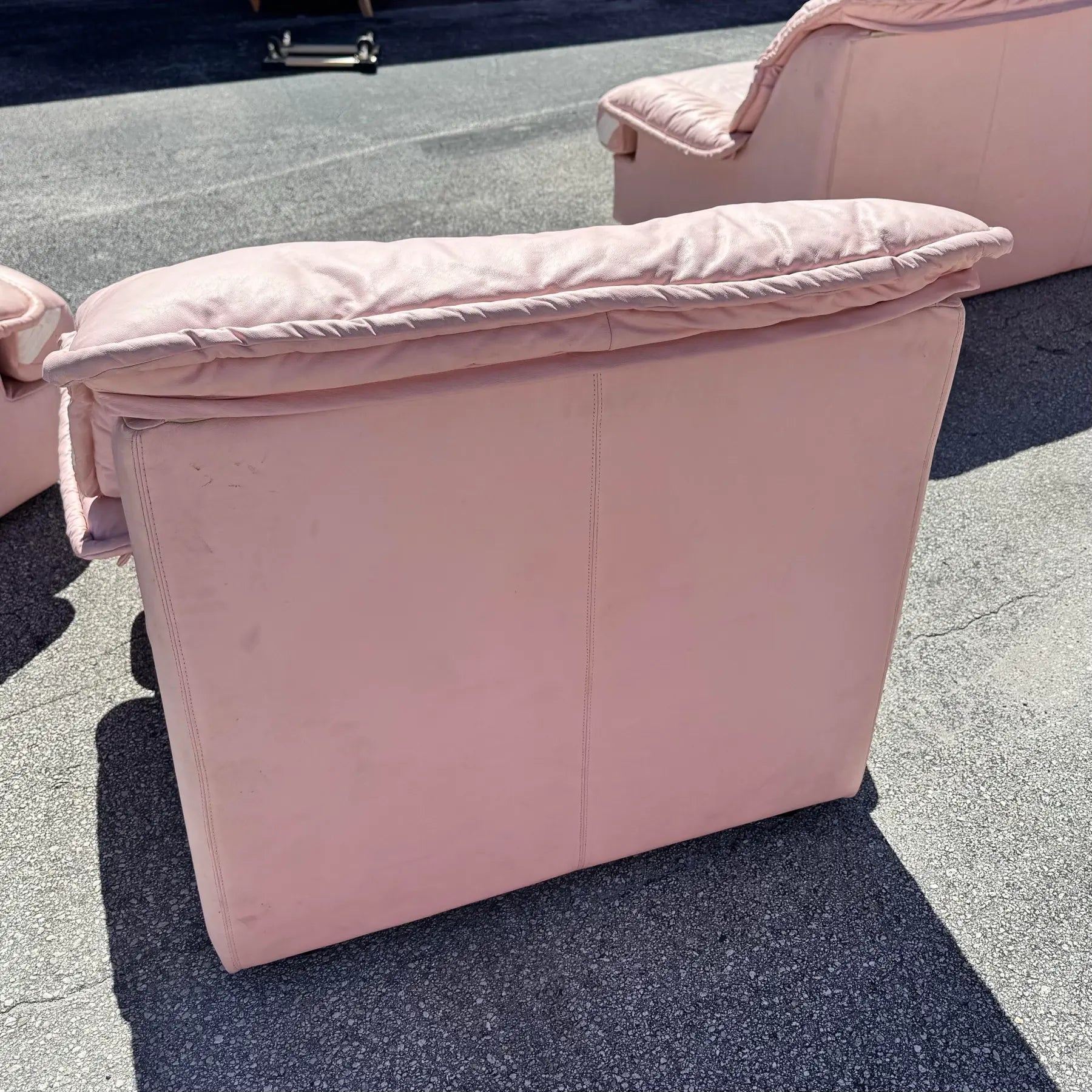 1980s Pink Candy Cane Pink and White Faux Leather Sofa Set - 3 Pieces