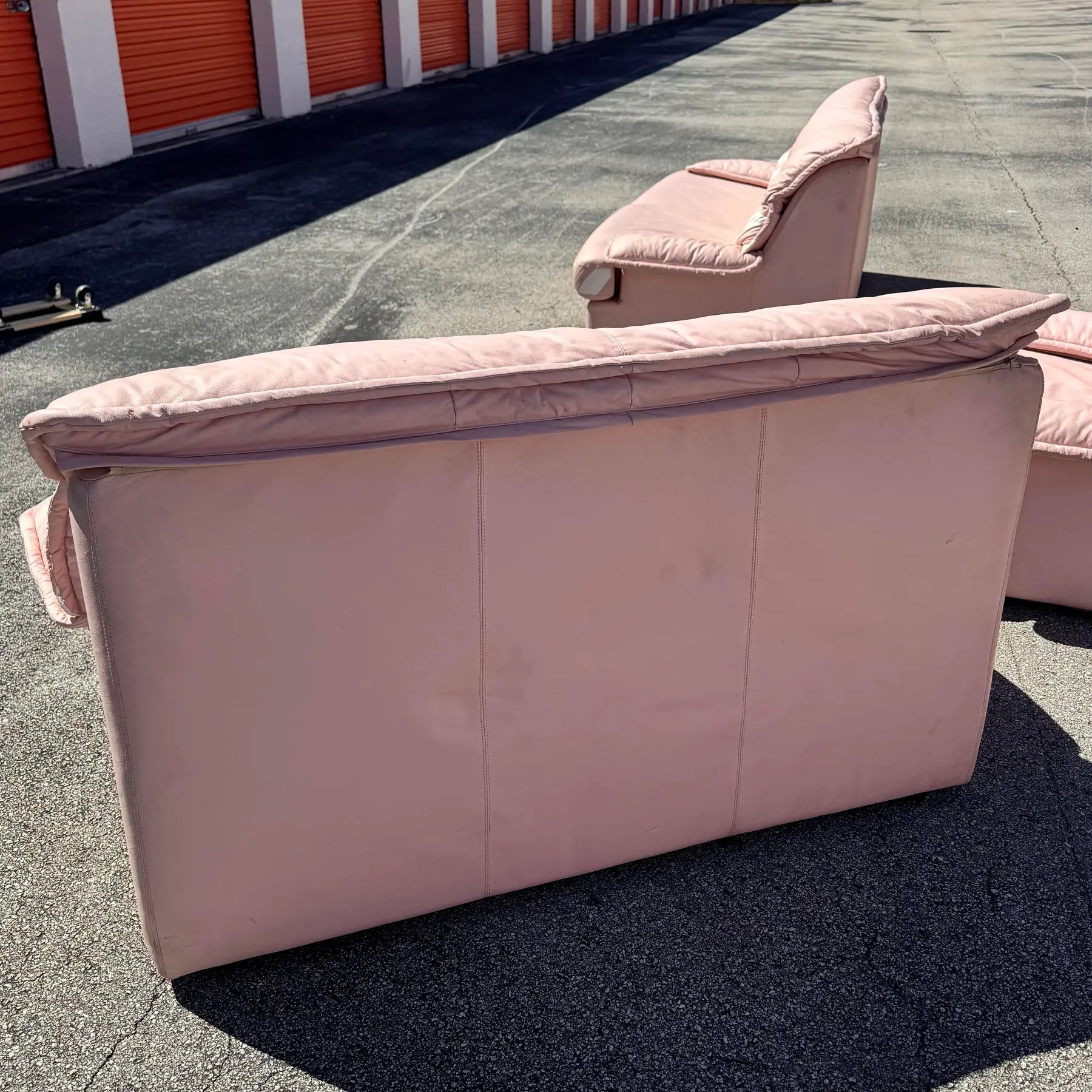 1980s Pink Candy Cane Pink and White Faux Leather Sofa Set - 3 Pieces