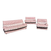 1980s Pink Candy Cane Pink and White Faux Leather Sofa Set - 3 Pieces - Dolphin & Flamingo