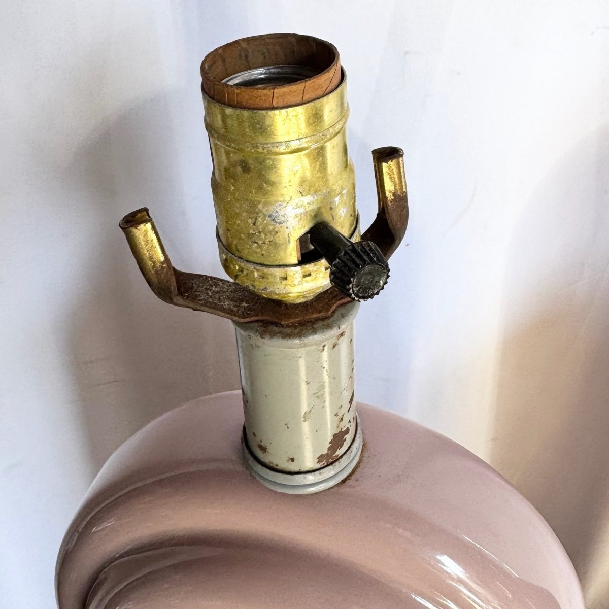 1980s Vintage Art Deco Draped Pink Ceramic Table Lamps - A Pair - Dolphin & Flamingo