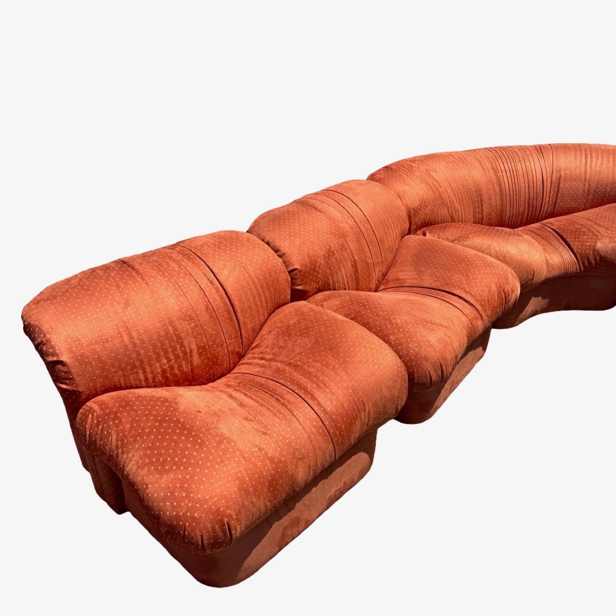 1980s Vintage Postmodern Burnt Orange Sculpted Modular Sectional Sofa - 5 Pieces - Dolphin & Flamingo