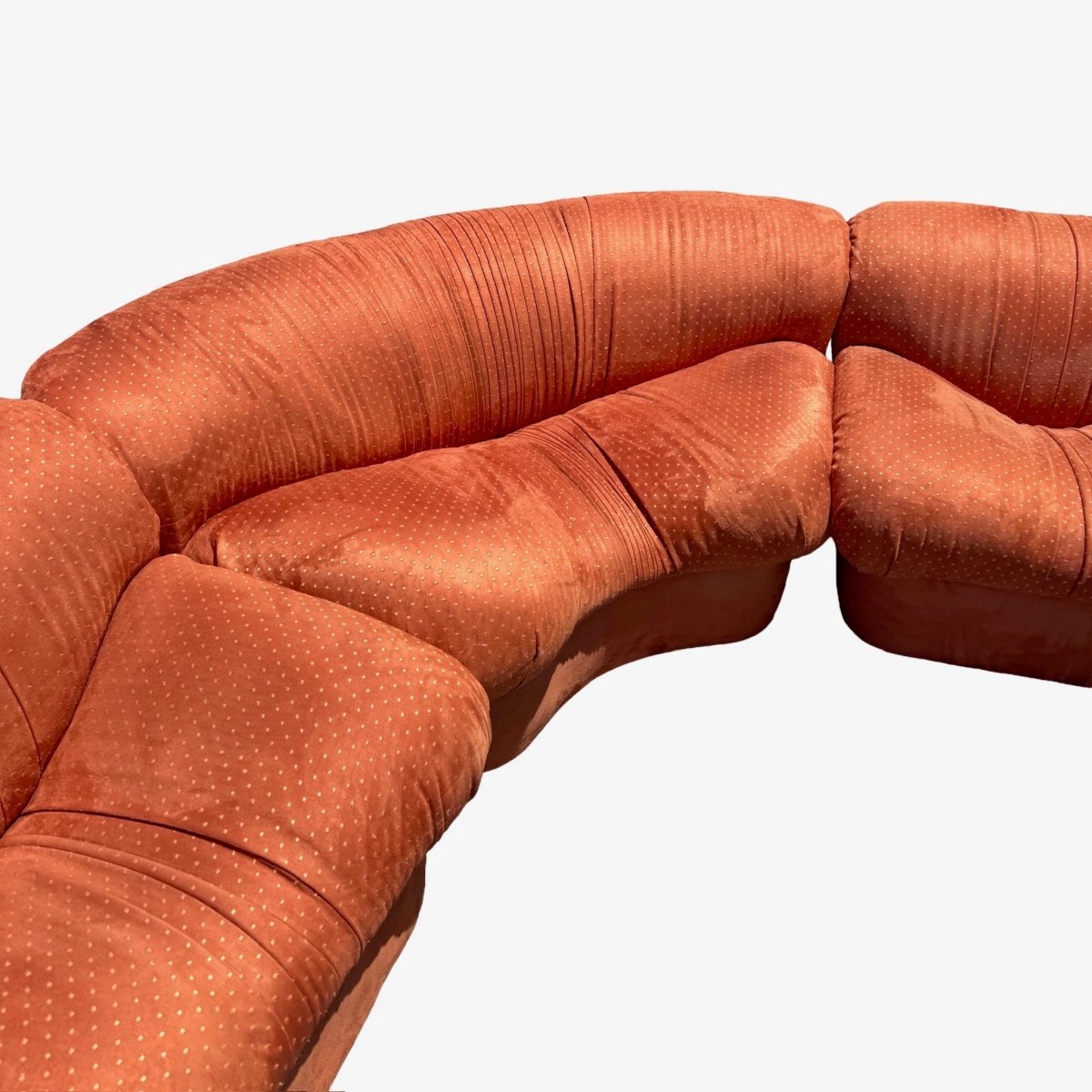 1980s Vintage Postmodern Burnt Orange Sculpted Modular Sectional Sofa - 5 Pieces - Dolphin & Flamingo