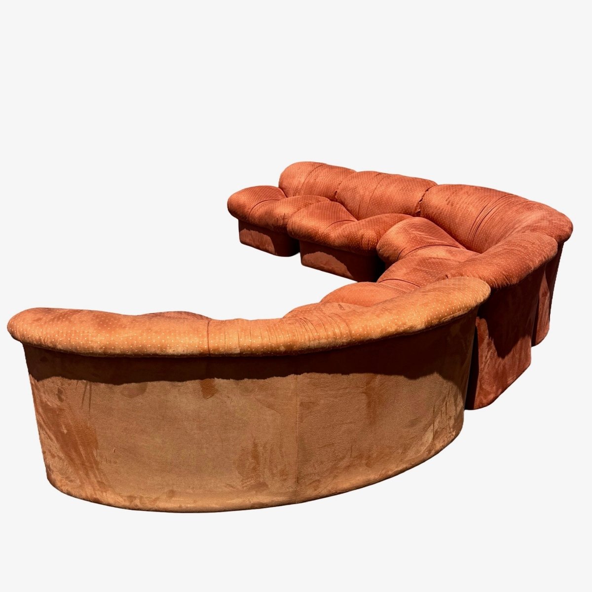 1980s Vintage Postmodern Burnt Orange Sculpted Modular Sectional Sofa - 5 Pieces - Dolphin & Flamingo