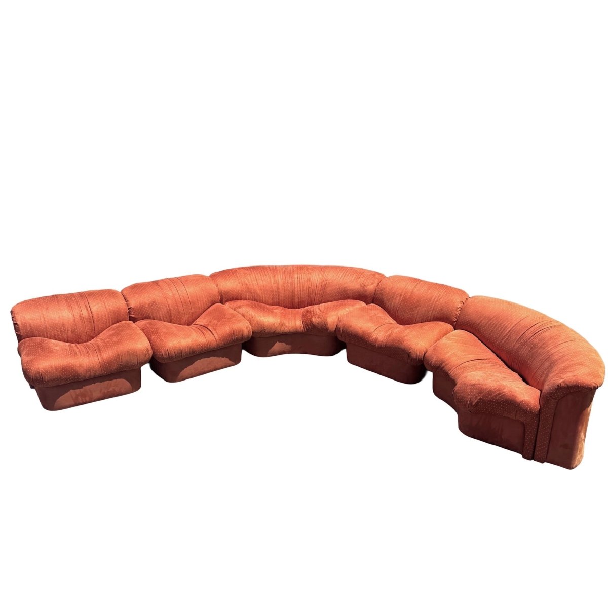1980s Vintage Postmodern Burnt Orange Sculpted Modular Sectional Sofa - 5 Pieces - Dolphin & Flamingo