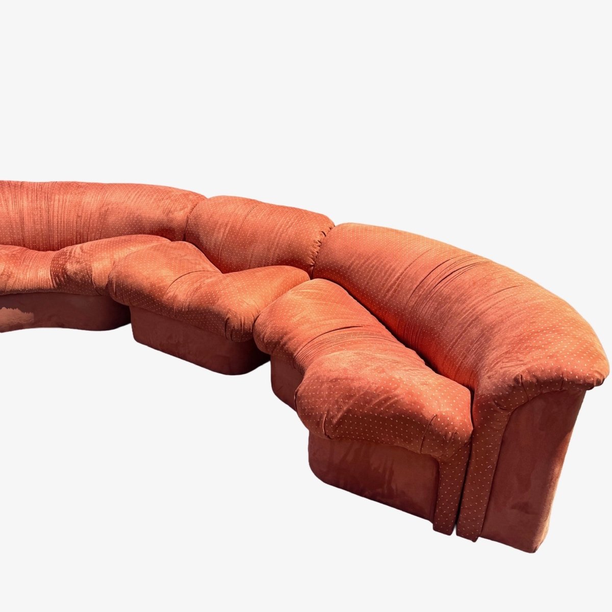 1980s Vintage Postmodern Burnt Orange Sculpted Modular Sectional Sofa - 5 Pieces - Dolphin & Flamingo