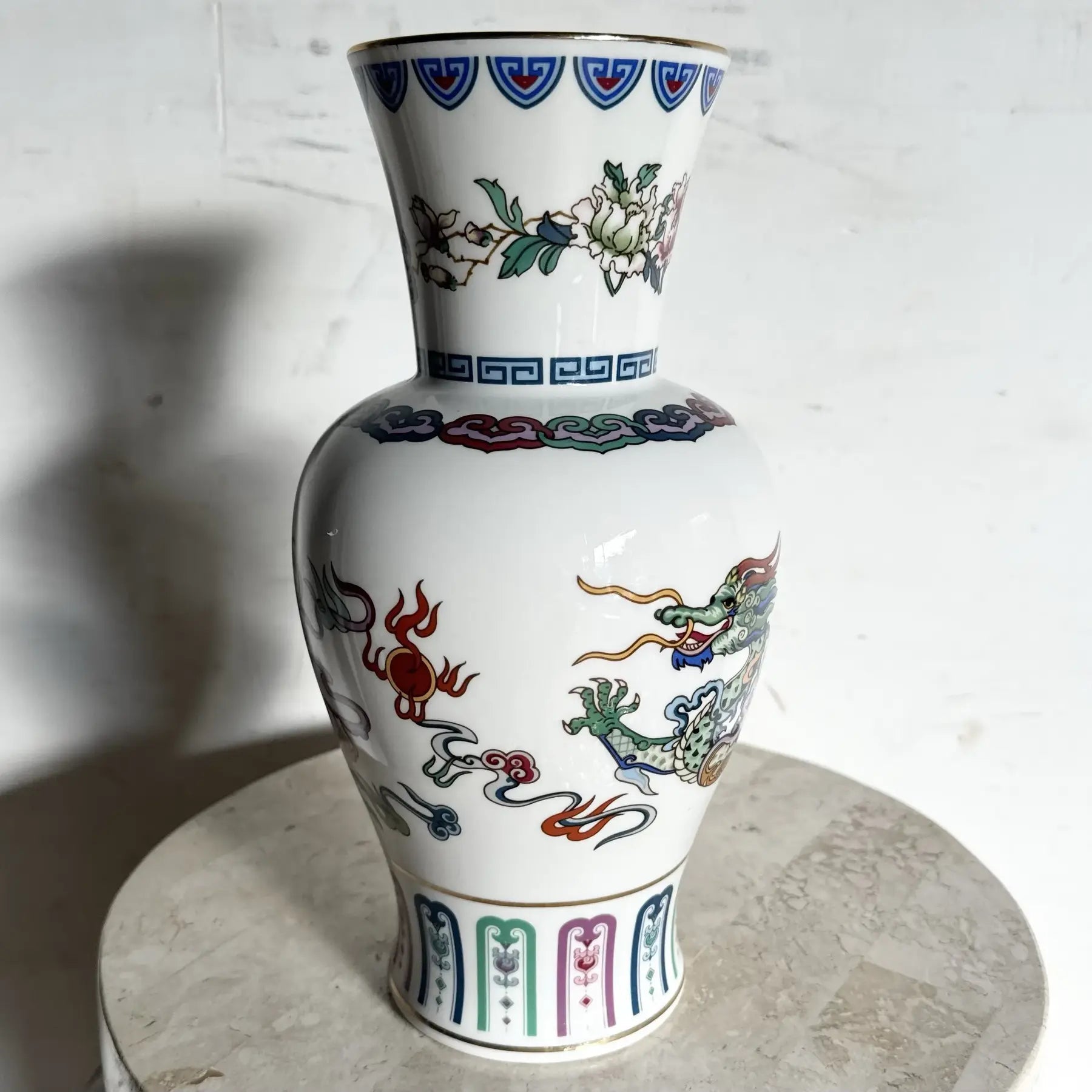 1985 Franklin Mint Porcelain Vase “The Dance of the Celestial Dragon” Dolphin & Flamingo