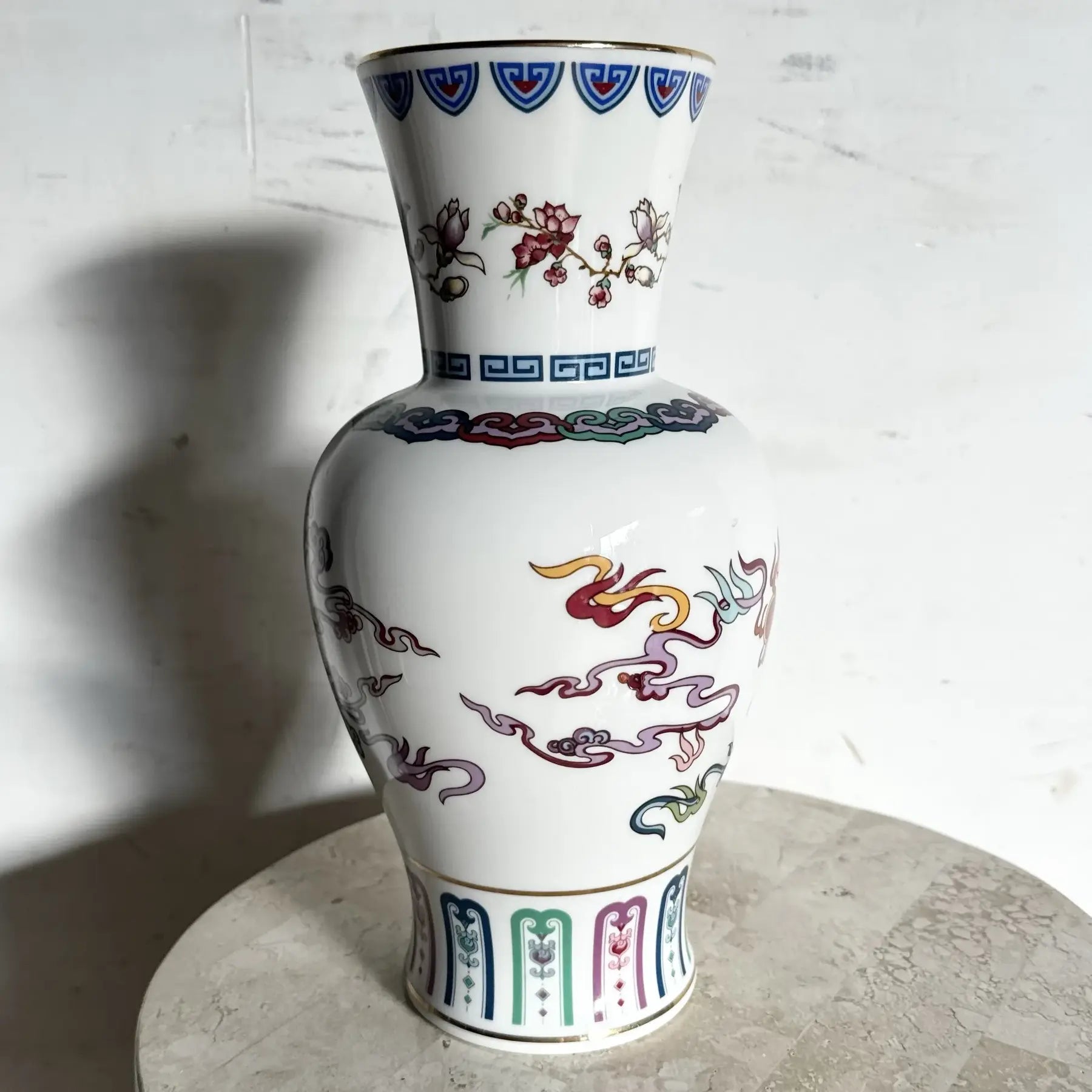 1985 Franklin Mint Porcelain Vase “The Dance of the Celestial Dragon” Dolphin & Flamingo