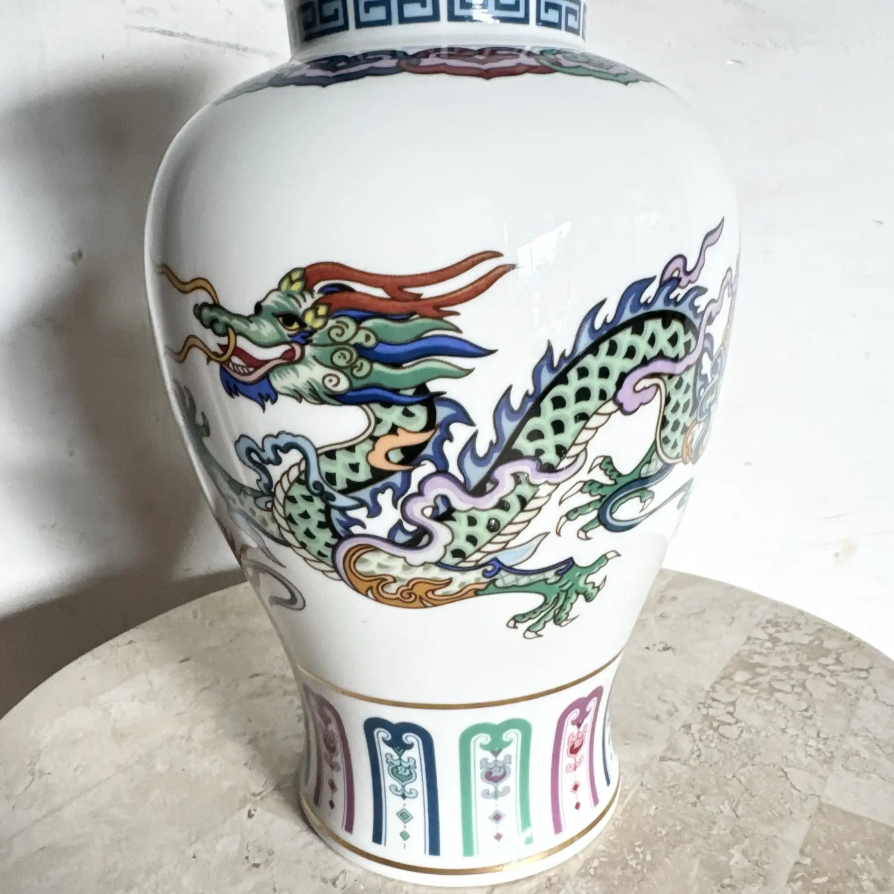 1985 Franklin Mint Porcelain Vase “The Dance of the Celestial Dragon” Dolphin & Flamingo