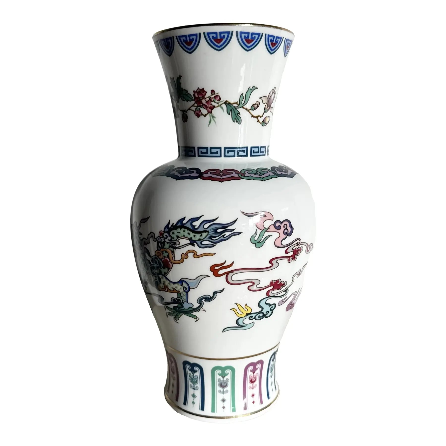 1985 Franklin Mint Porcelain Vase “The Dance of the Celestial Dragon” Dolphin & Flamingo
