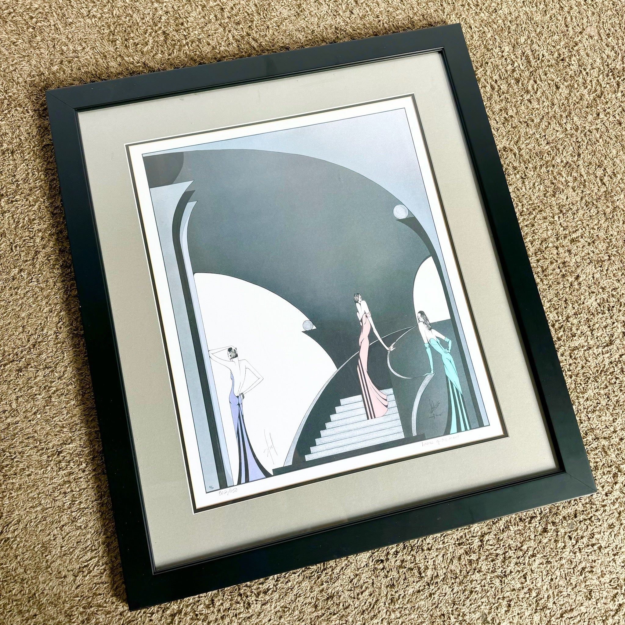 アート・デザイン・音楽 la nuit craque sous nos doigts Art Deco Signed Lithograph by Noel Suarez – Dolphin & Flamingo