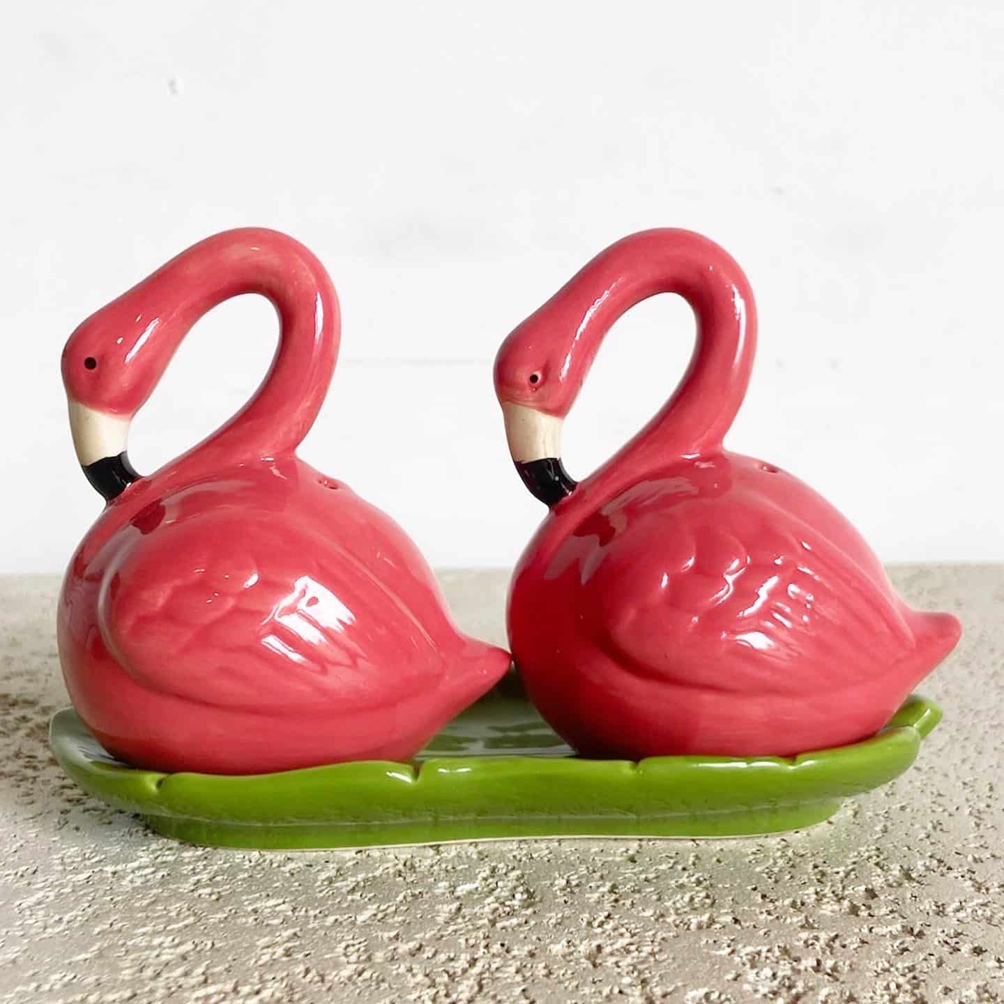 Boho Chic Ceramic Flamingo Salt and Pepper Shaker Set - 3 Pieces