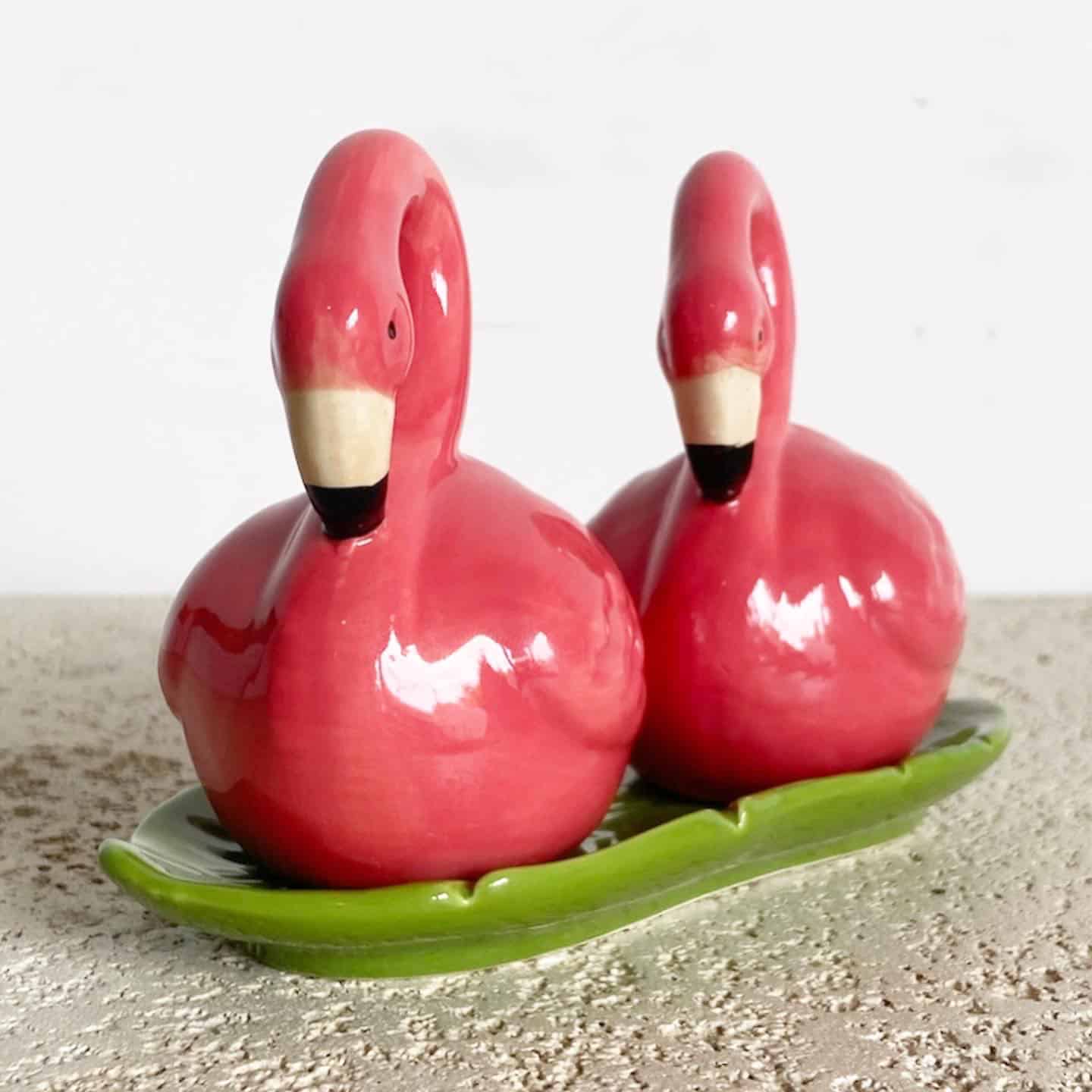 Boho Chic Ceramic Flamingo Salt and Pepper Shaker Set - 3 Pieces