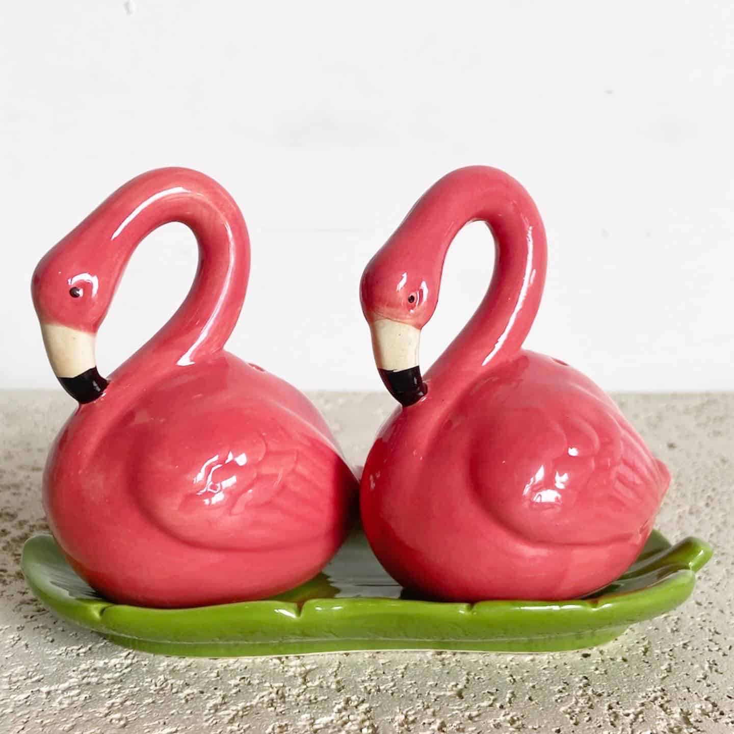 Boho Chic Ceramic Flamingo Salt and Pepper Shaker Set - 3 Pieces