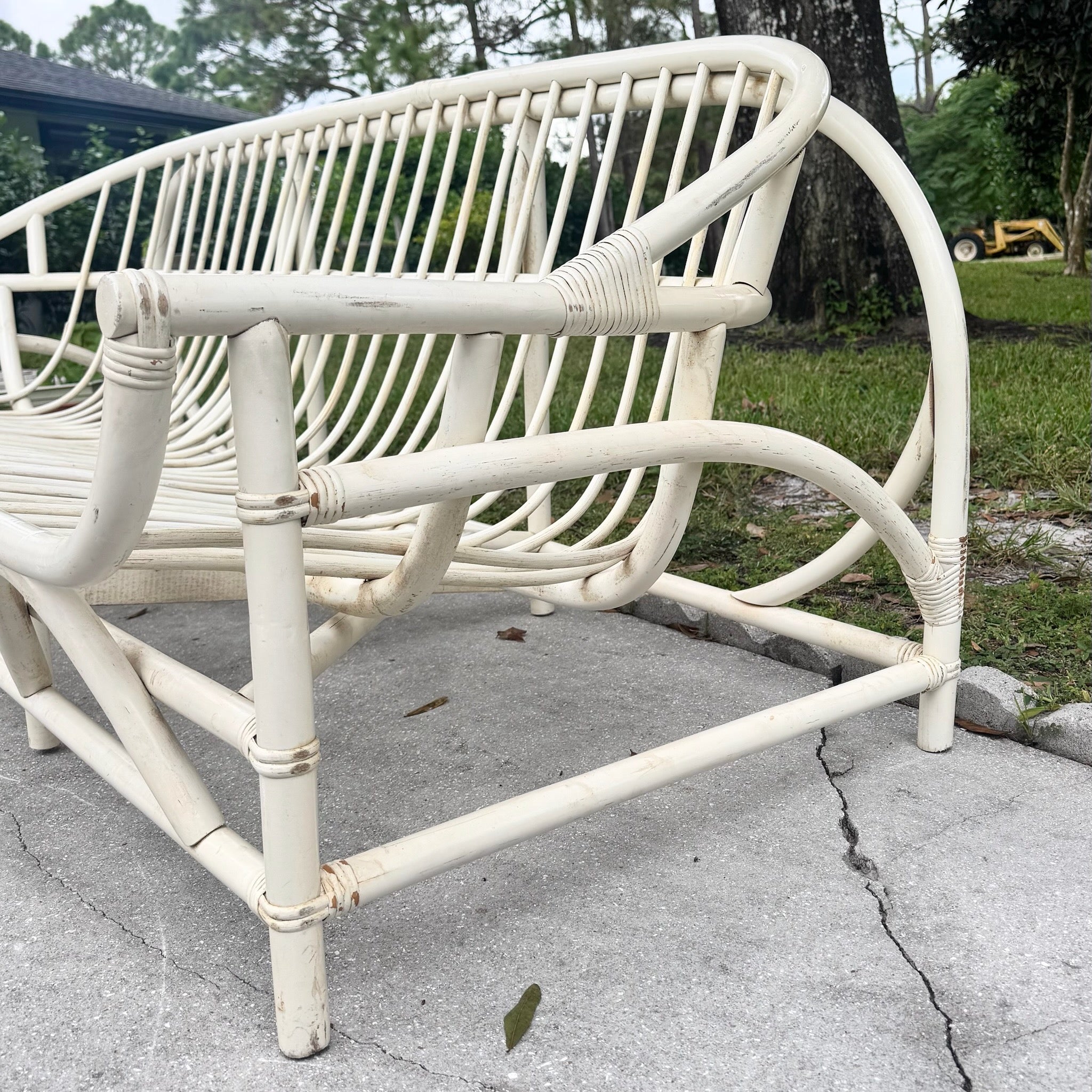 Vintage Coastal Clark Casual Bent Rattan Tufted Sofa