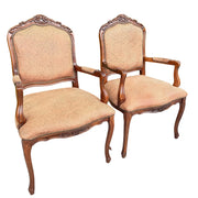 French Provincial Brown With Nailed Vinyl Occasional Chairs - A Pair