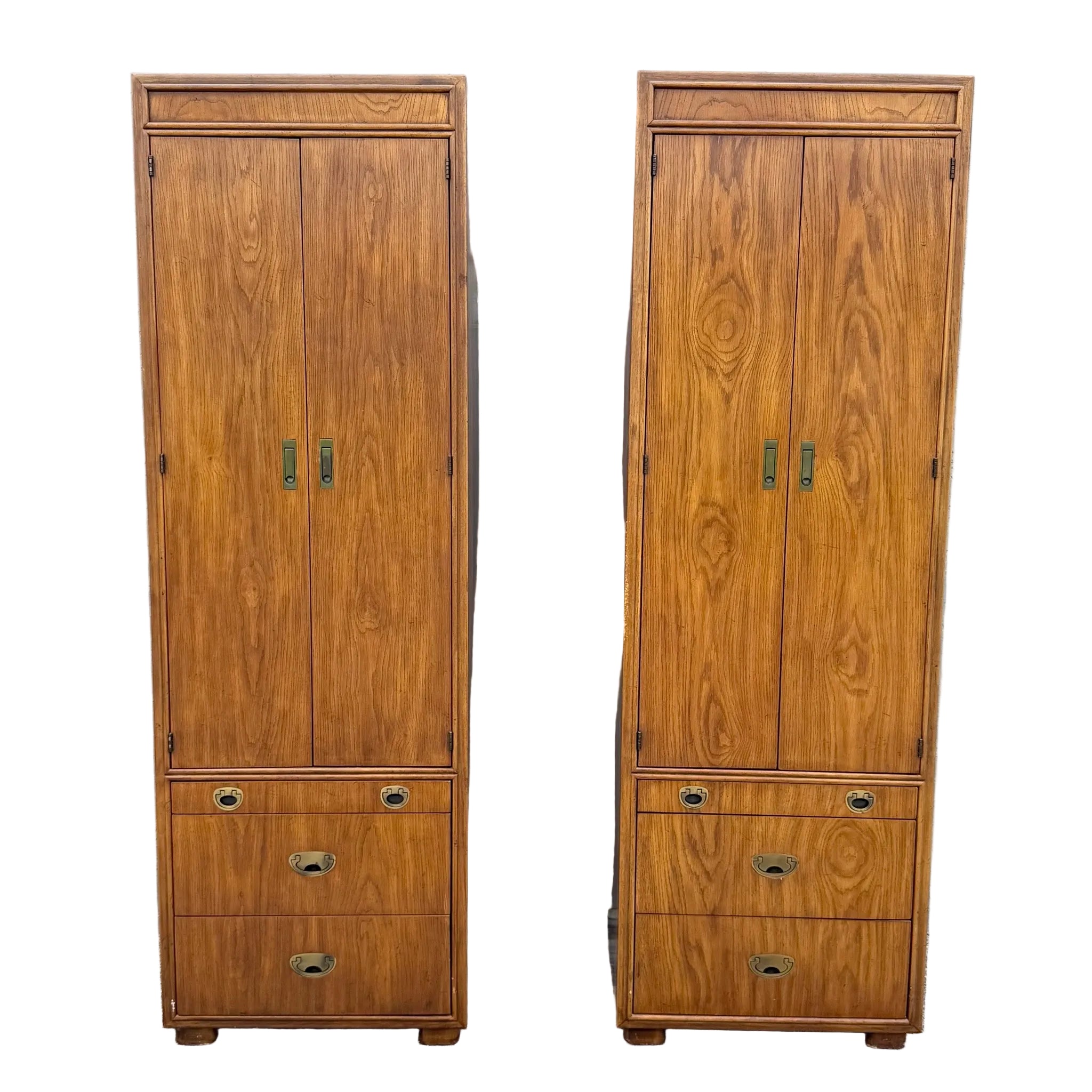 Drexel Passages Campaign Style Armoires - A Pair Dolphin & Flamingo