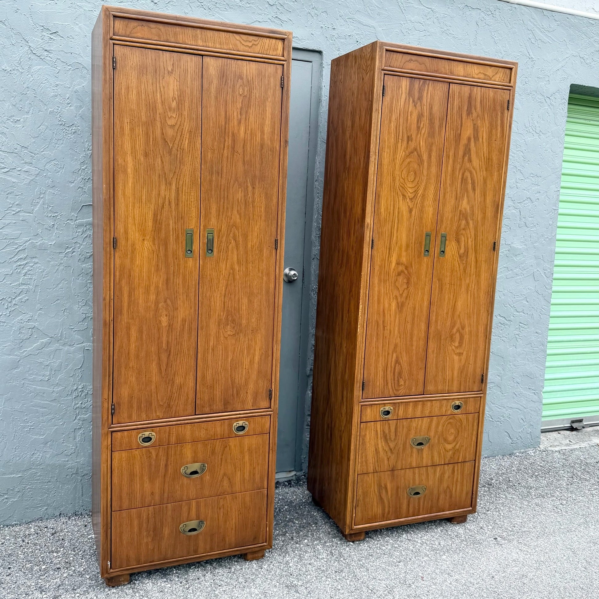 Drexel Passages Campaign Style Armoires - A Pair Dolphin & Flamingo