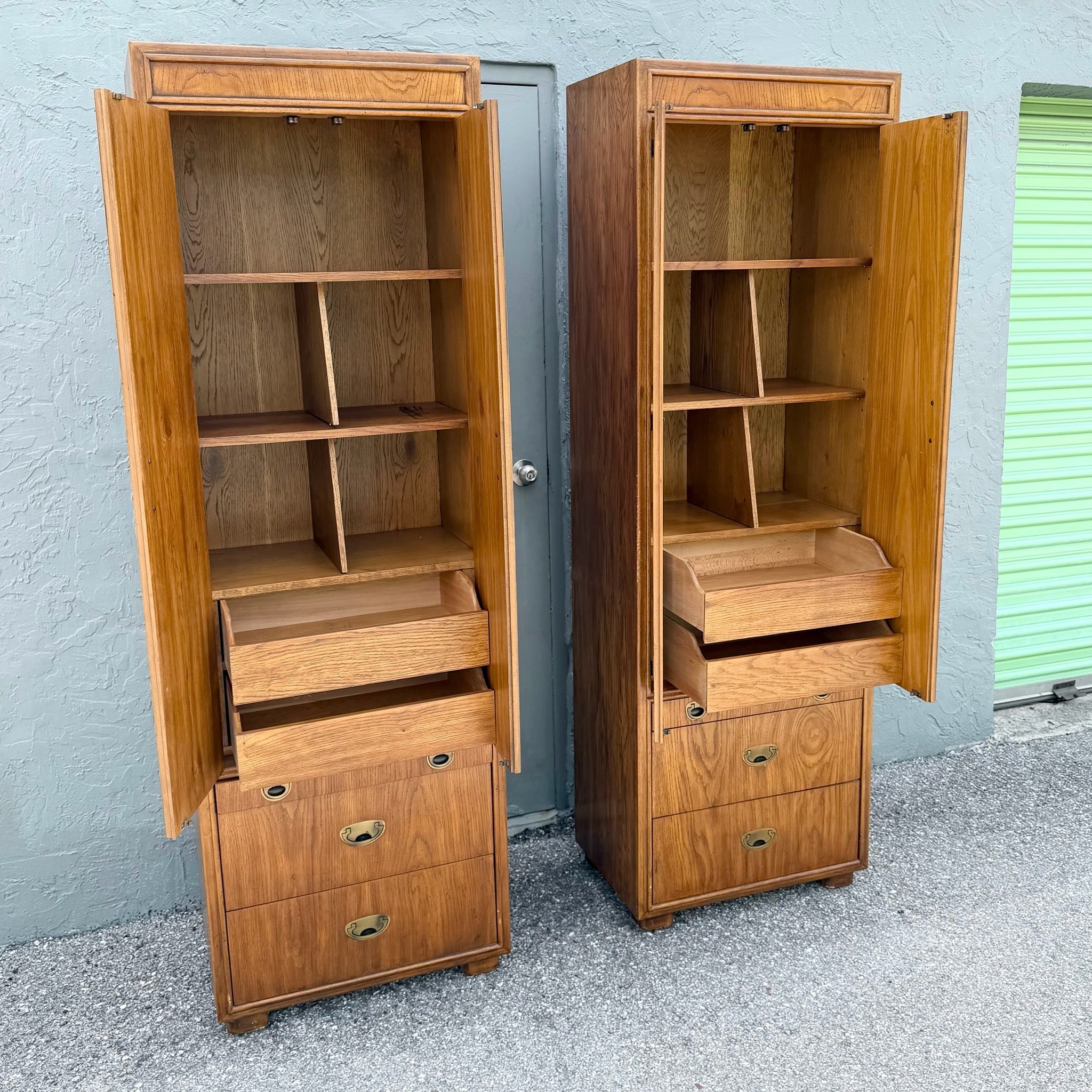 Drexel Passages Campaign Style Armoires - A Pair Dolphin & Flamingo