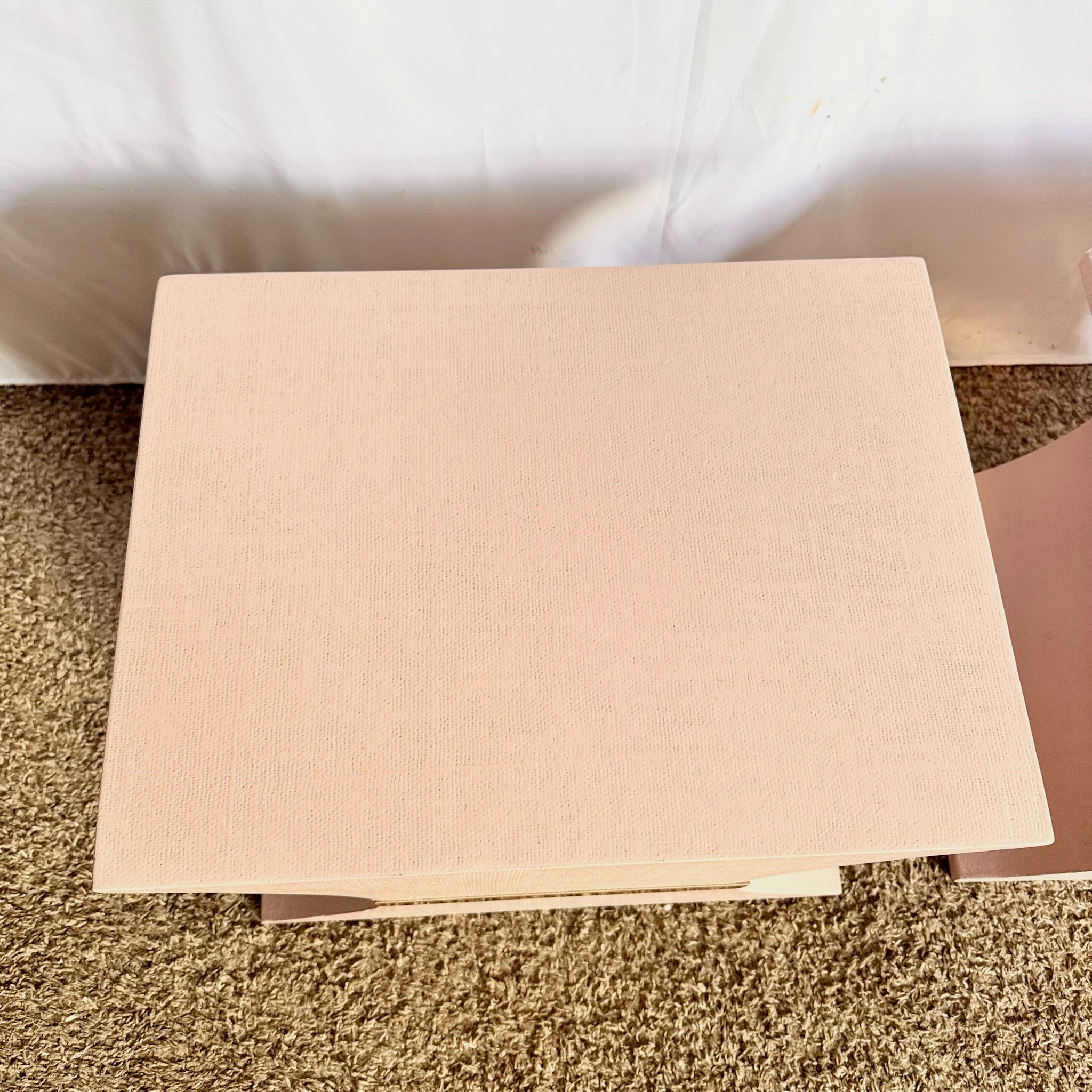 Postmodern Pink and Gold Grass Cloth Side Tables - A Pair