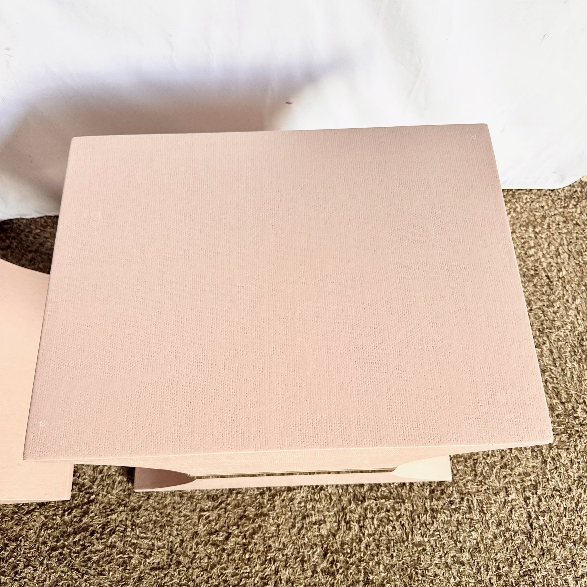 Postmodern Pink and Gold Grass Cloth Side Tables - A Pair