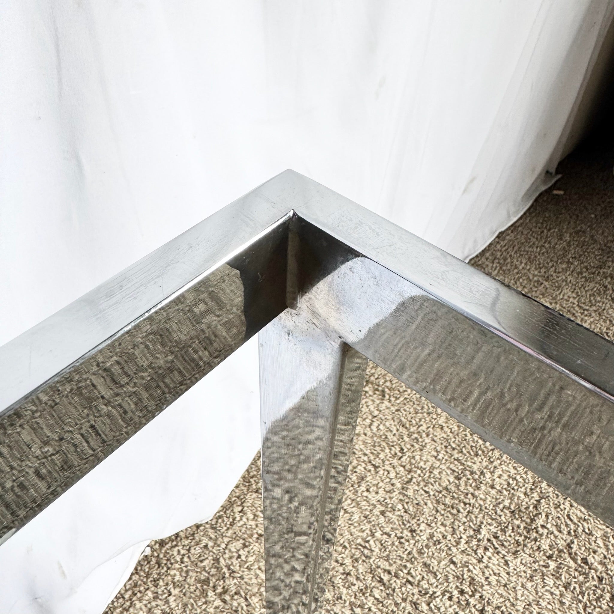 Mid Century Modern Lattice Chrome Inlaid Glass Top Dining/Card Table