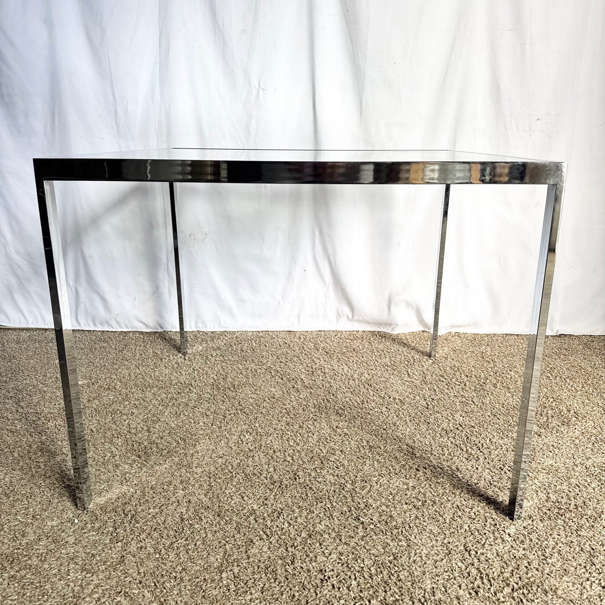 Mid Century Modern Lattice Chrome Inlaid Glass Top Dining/Card Table