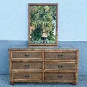 Boho Chic Wicker Dresser With Wall Mirror - 2 Pieces Dolphin & Flamingo