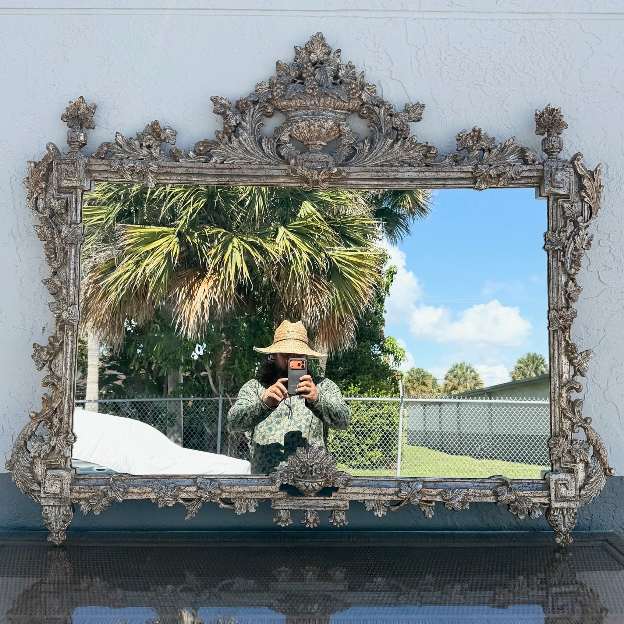 Italian Antique-Style Venetian Mantel Mirror Dolphin & Flamingo