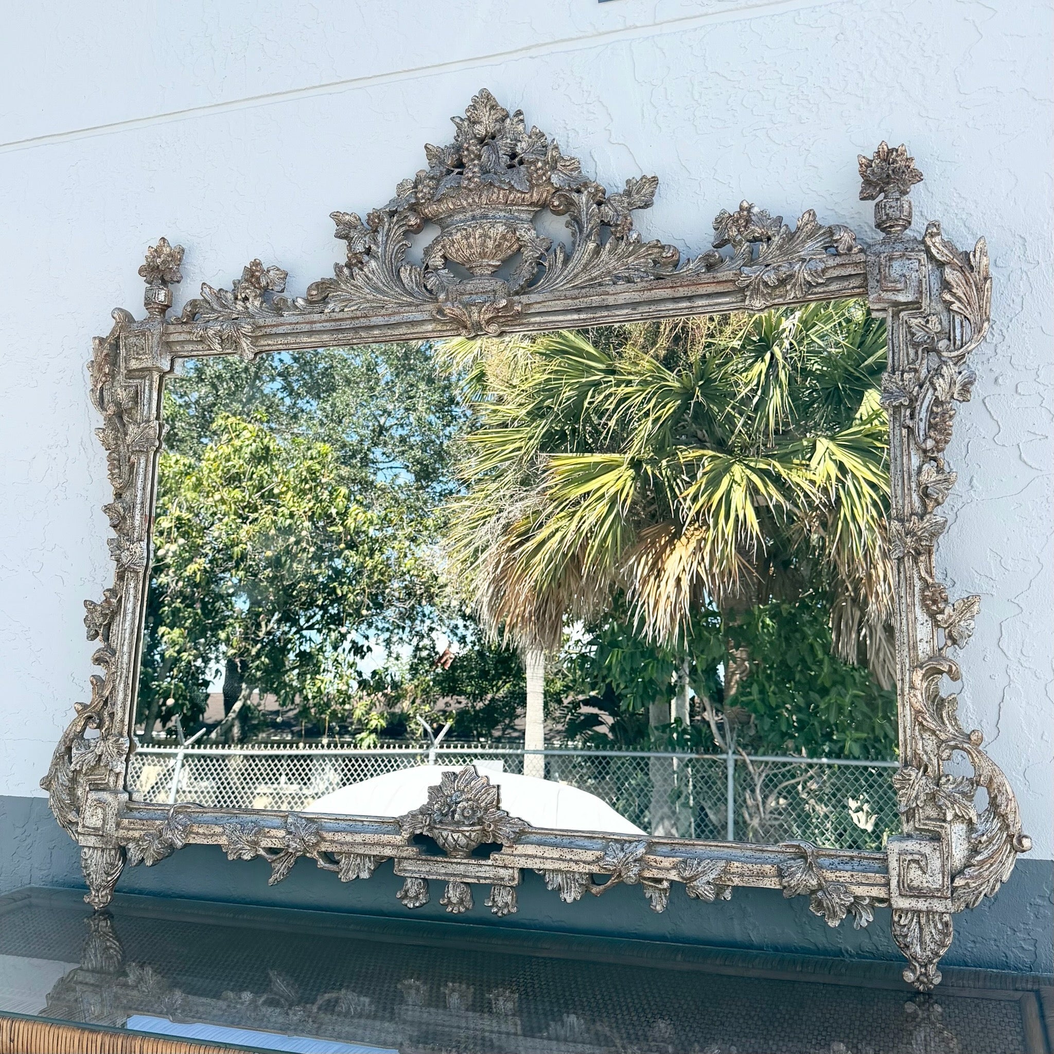Italian Antique-Style Venetian Mantel Mirror Dolphin & Flamingo