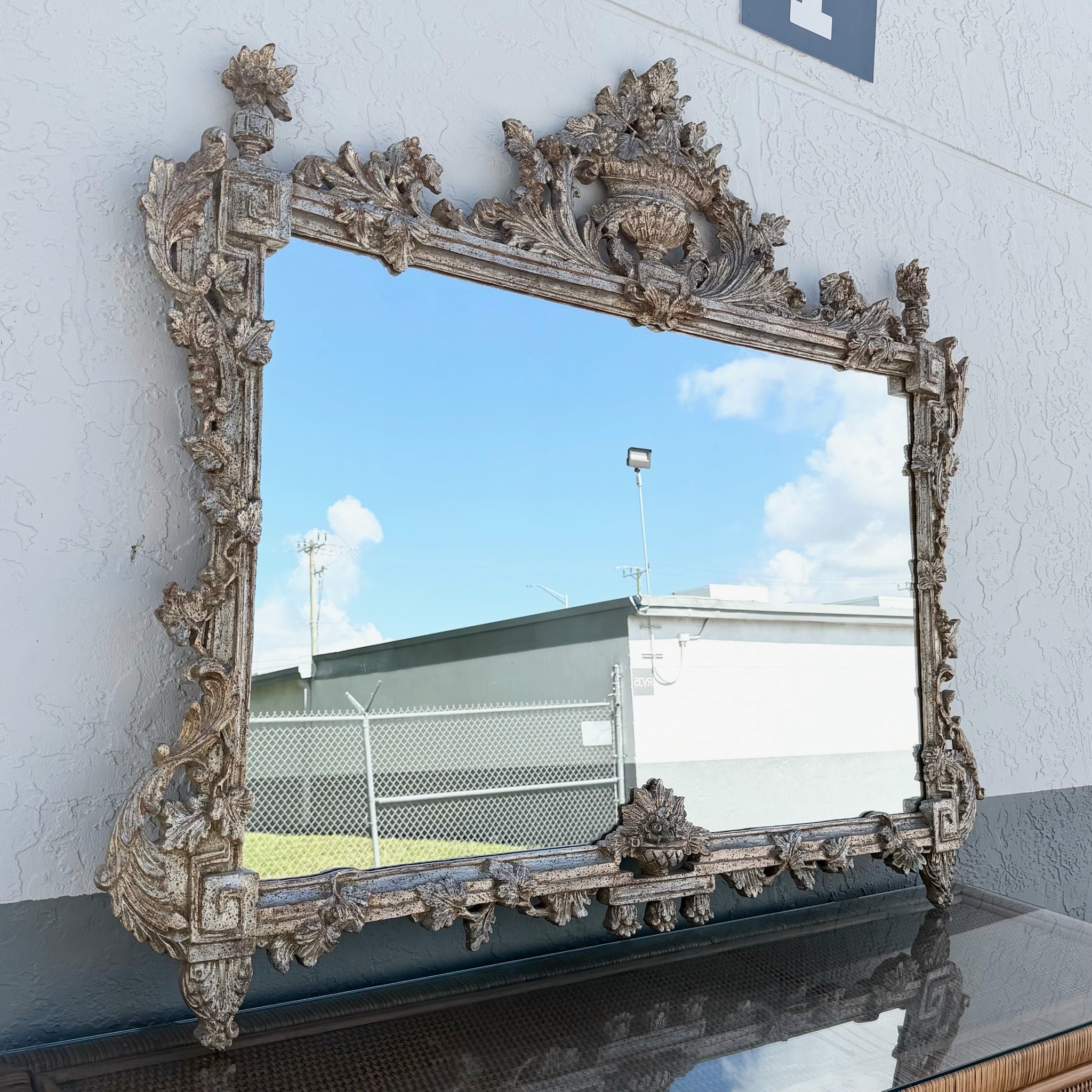 Italian Antique-Style Venetian Mantel Mirror Dolphin & Flamingo