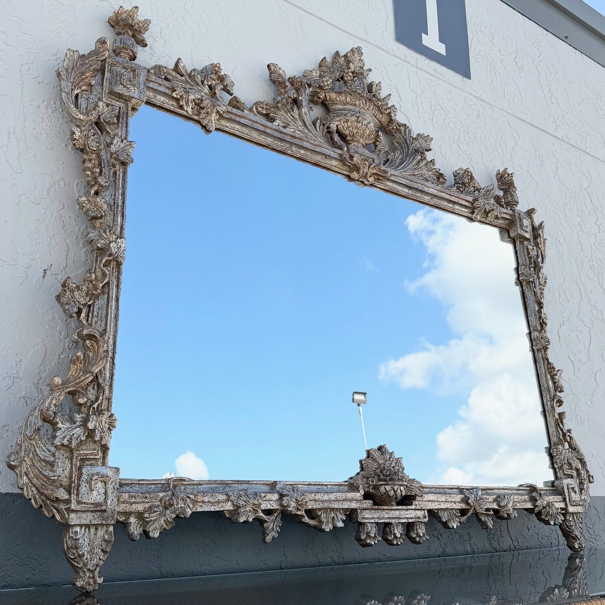 Italian Antique-Style Venetian Mantel Mirror Dolphin & Flamingo