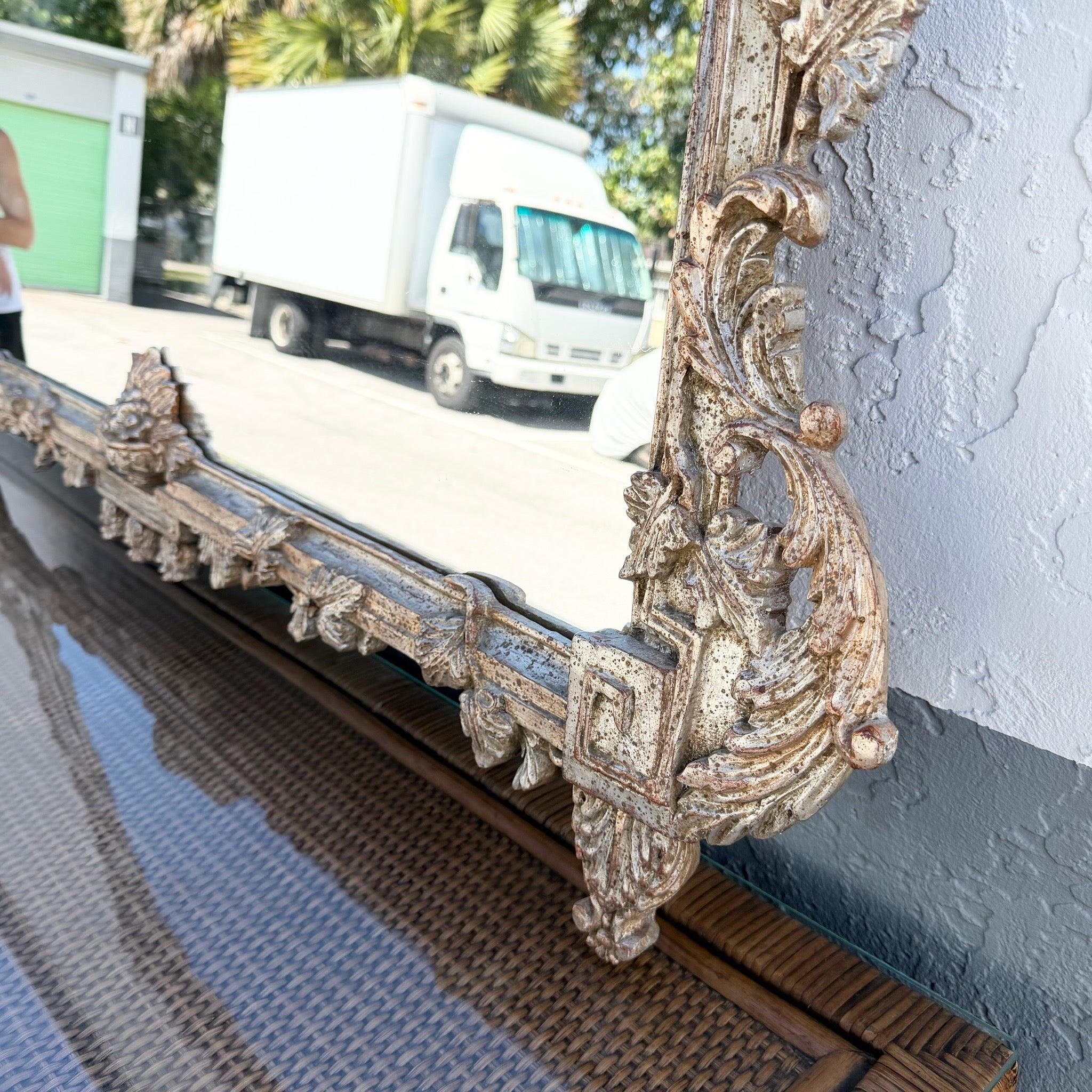 Italian Antique-Style Venetian Mantel Mirror Dolphin & Flamingo