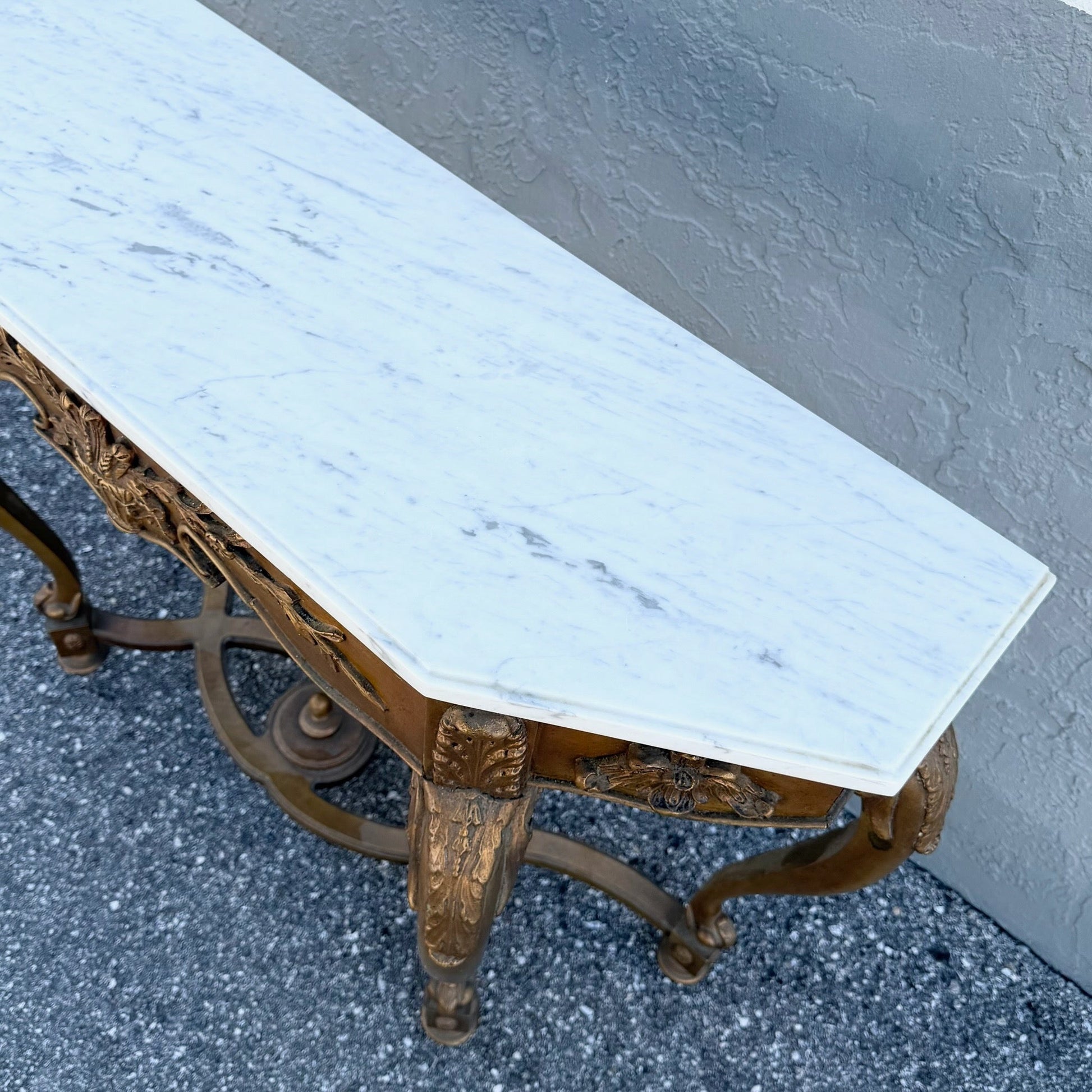 Vintage French Style Marble Top Wooden Console Table Dolphin & Flamingo
